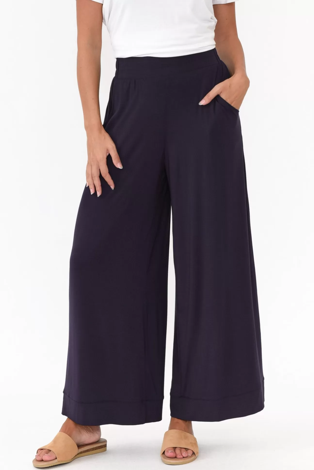 Tani Bella Navy Micro Modal Wide Leg Pant Discount