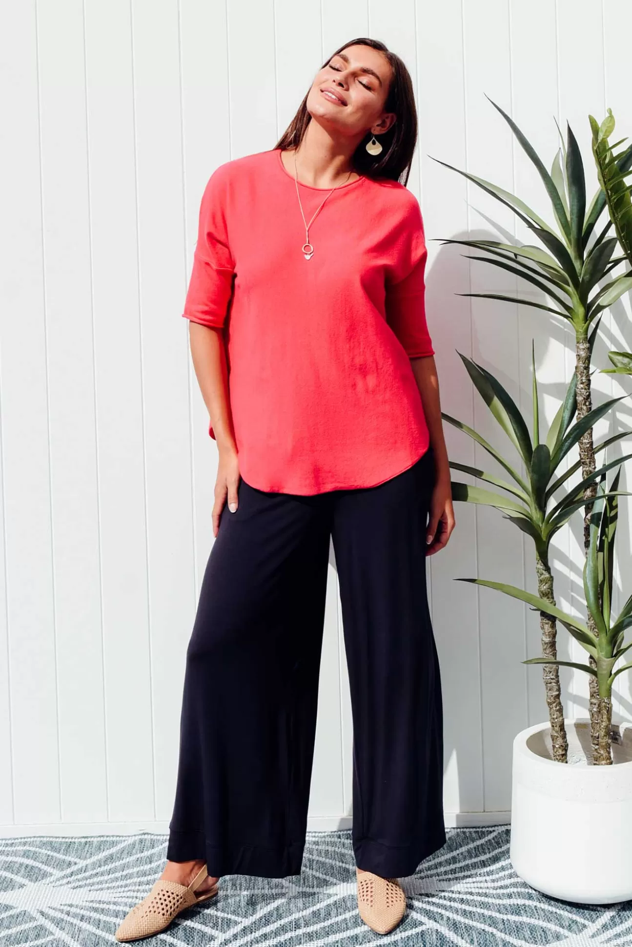 Tani Bella Navy Micro Modal Wide Leg Pant Discount