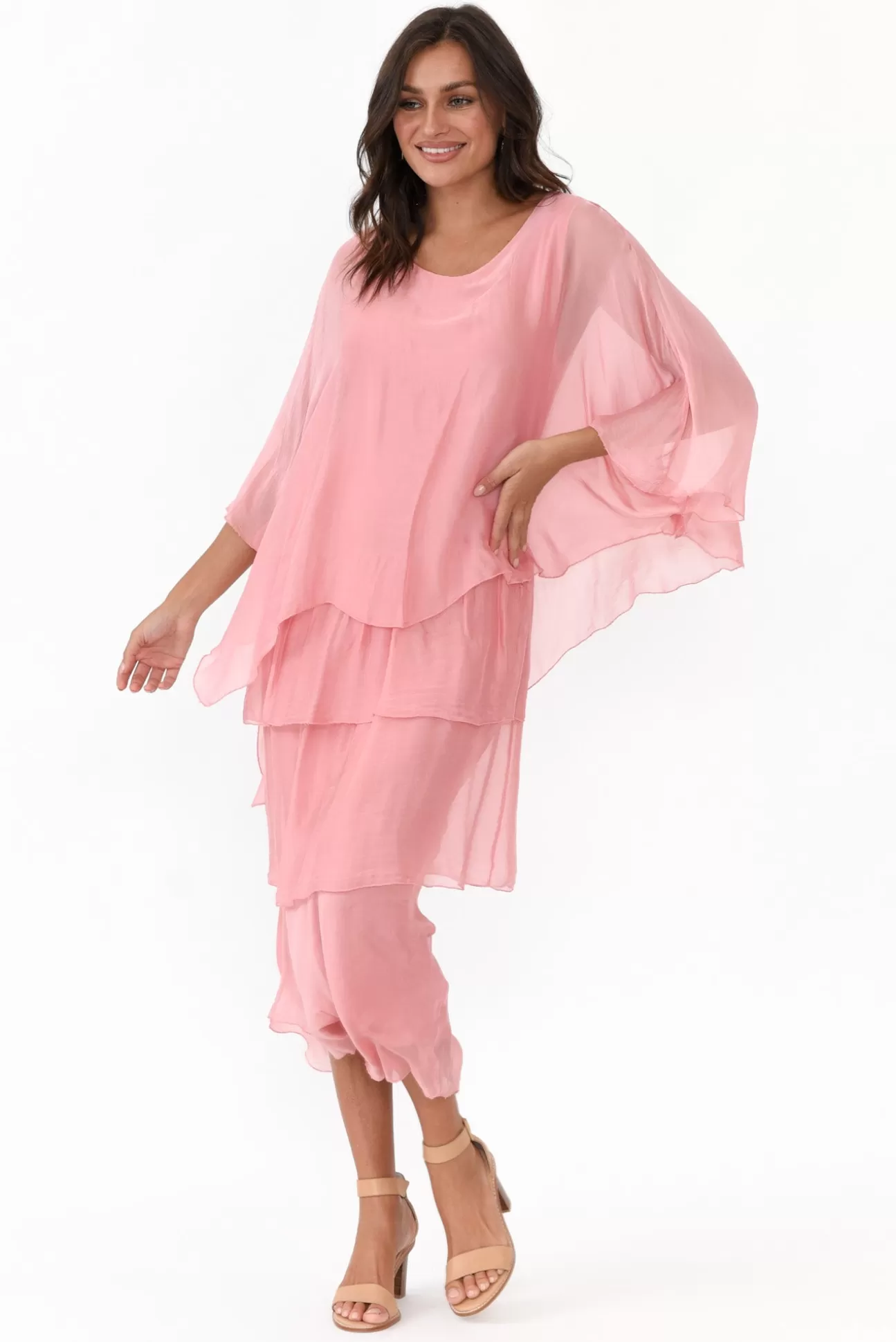 La Strada Benito Pink Silk Layer Dress New