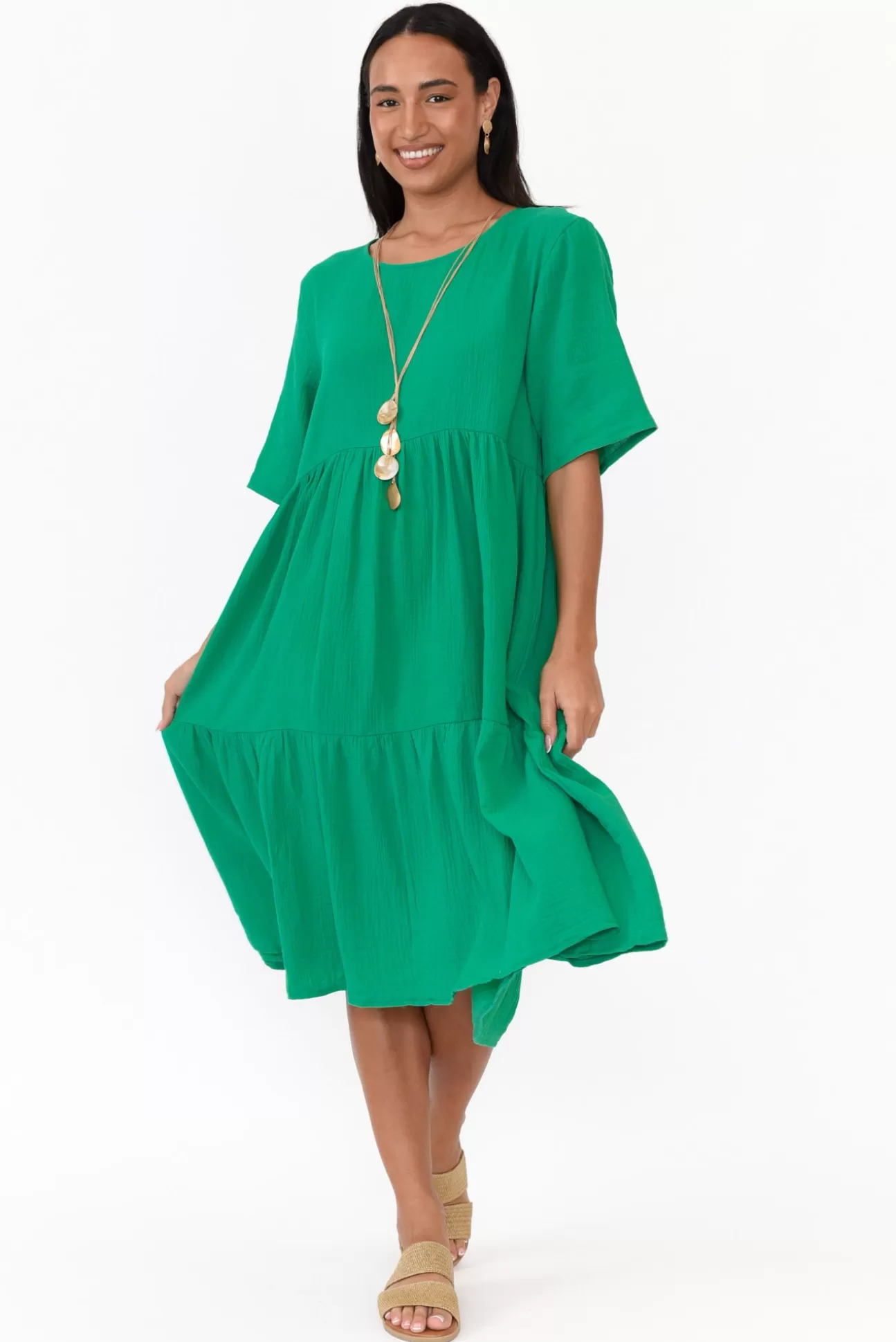 Cali and Co Bernie Green Crinkle Cotton Dress Hot