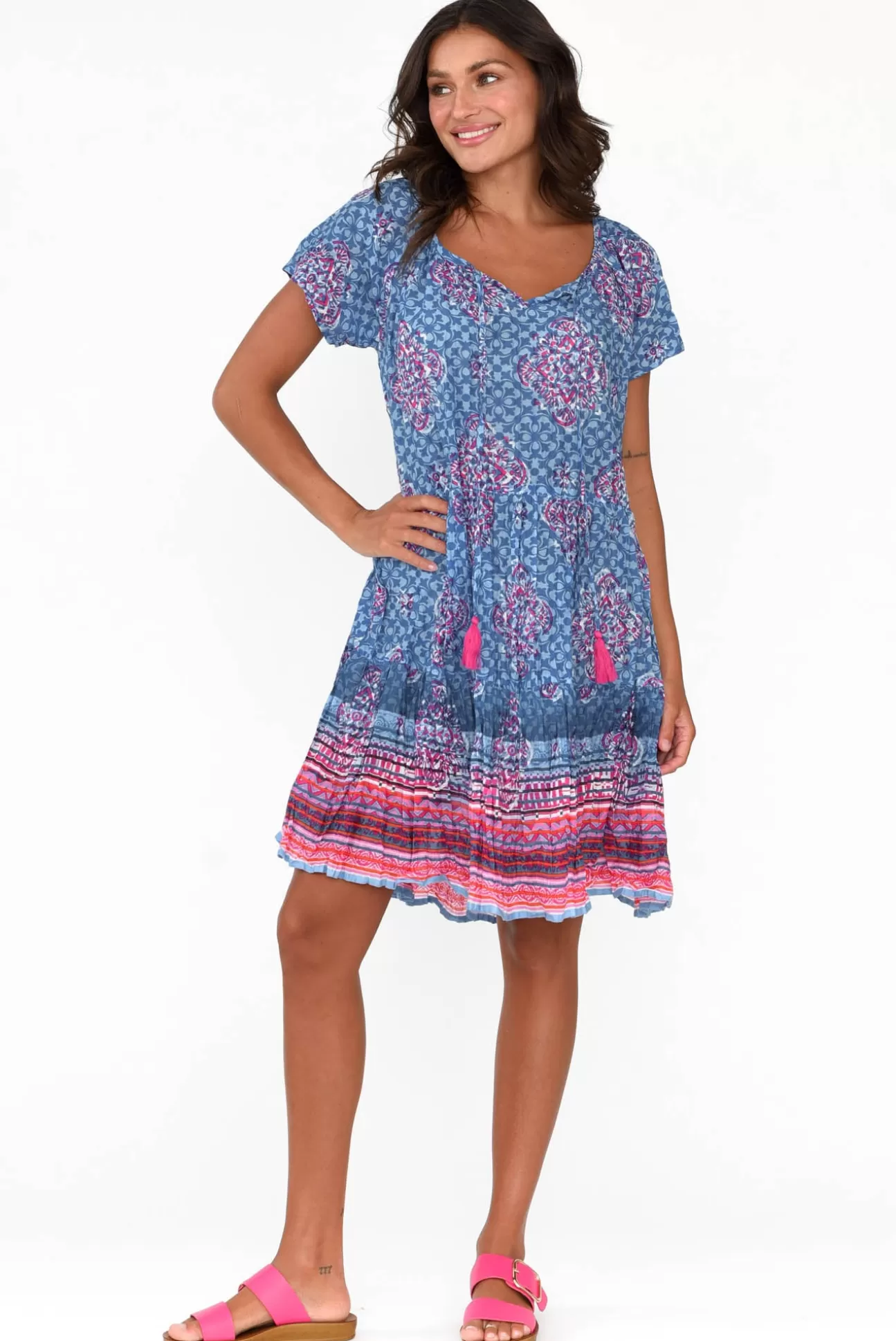 One Summer Bessie Cobalt Geo Cotton Tier Dress Online