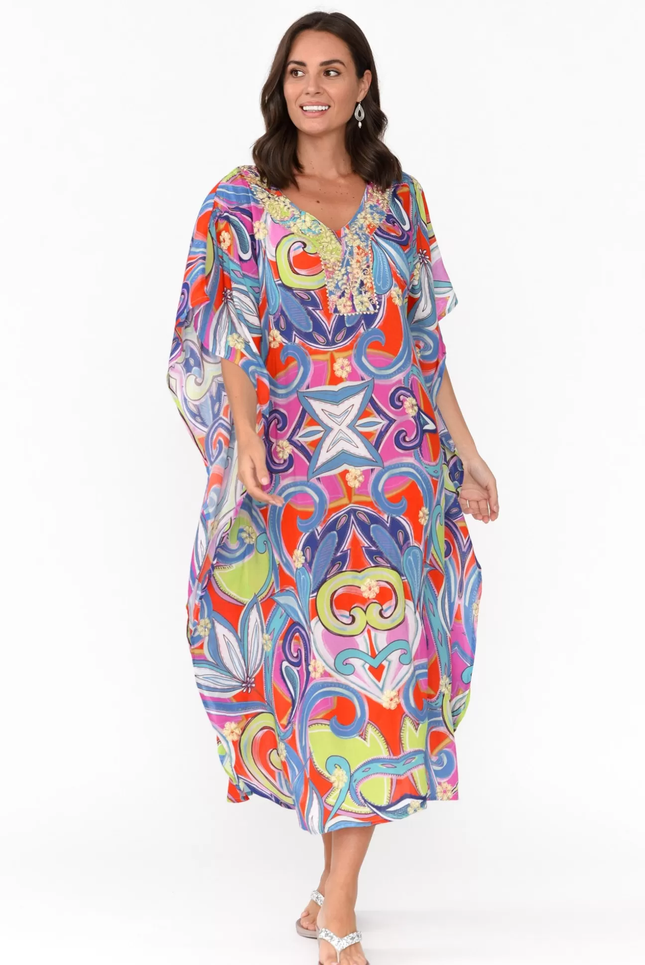 Escape Bethanie Purple Abstract Embellished Kaftan Shop