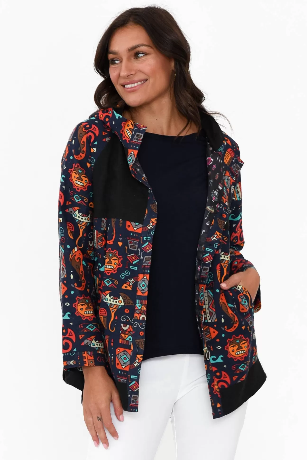 Hourglass Billy Navy Geo Cotton Jacket Cheap