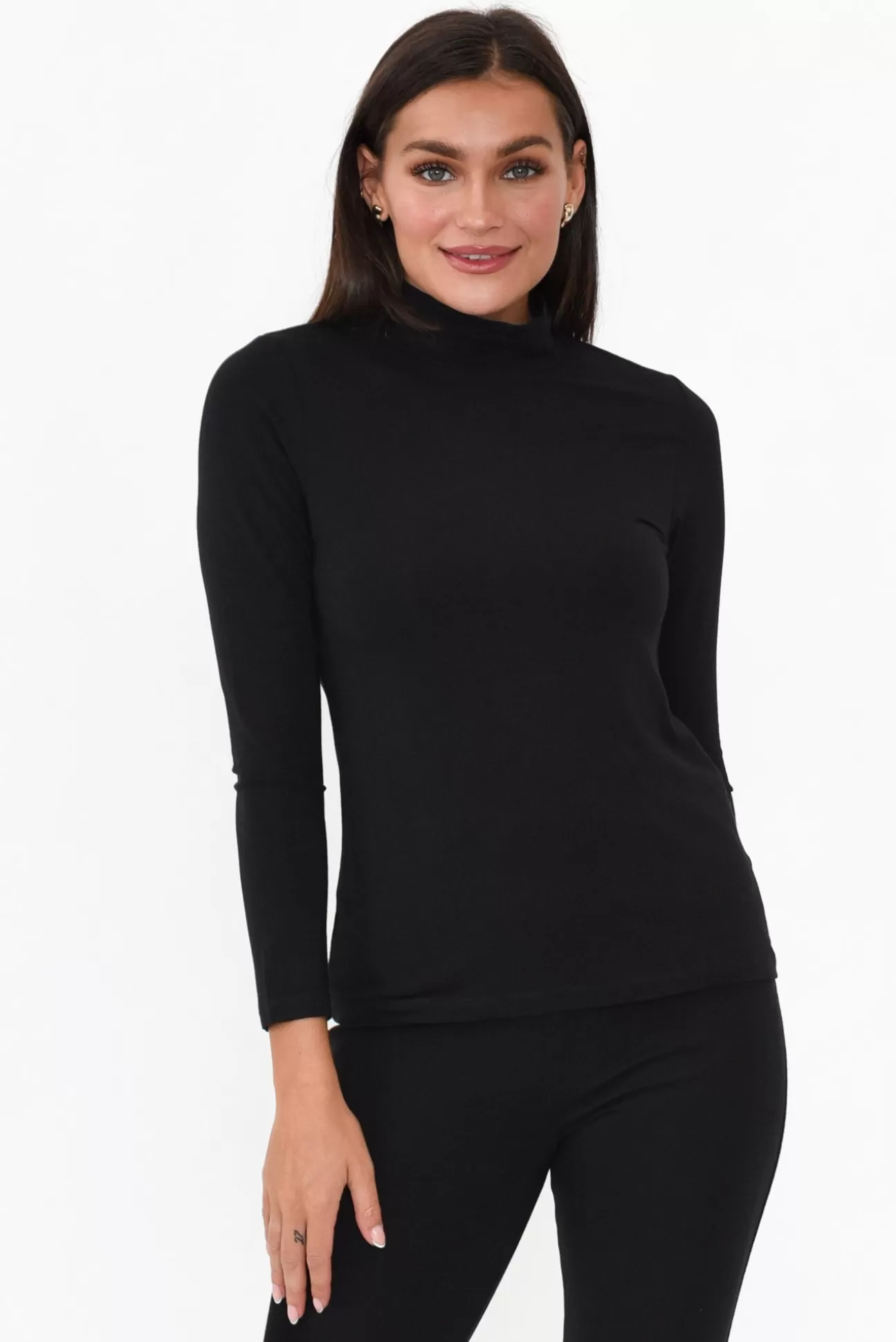 Lou Lou Black Bamboo Turtleneck Top Clearance