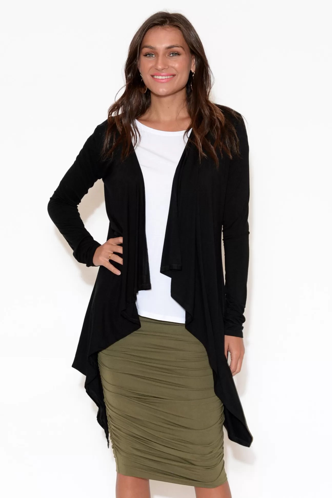 Bamboo Body Black Bamboo Waterfall Cardigan Online