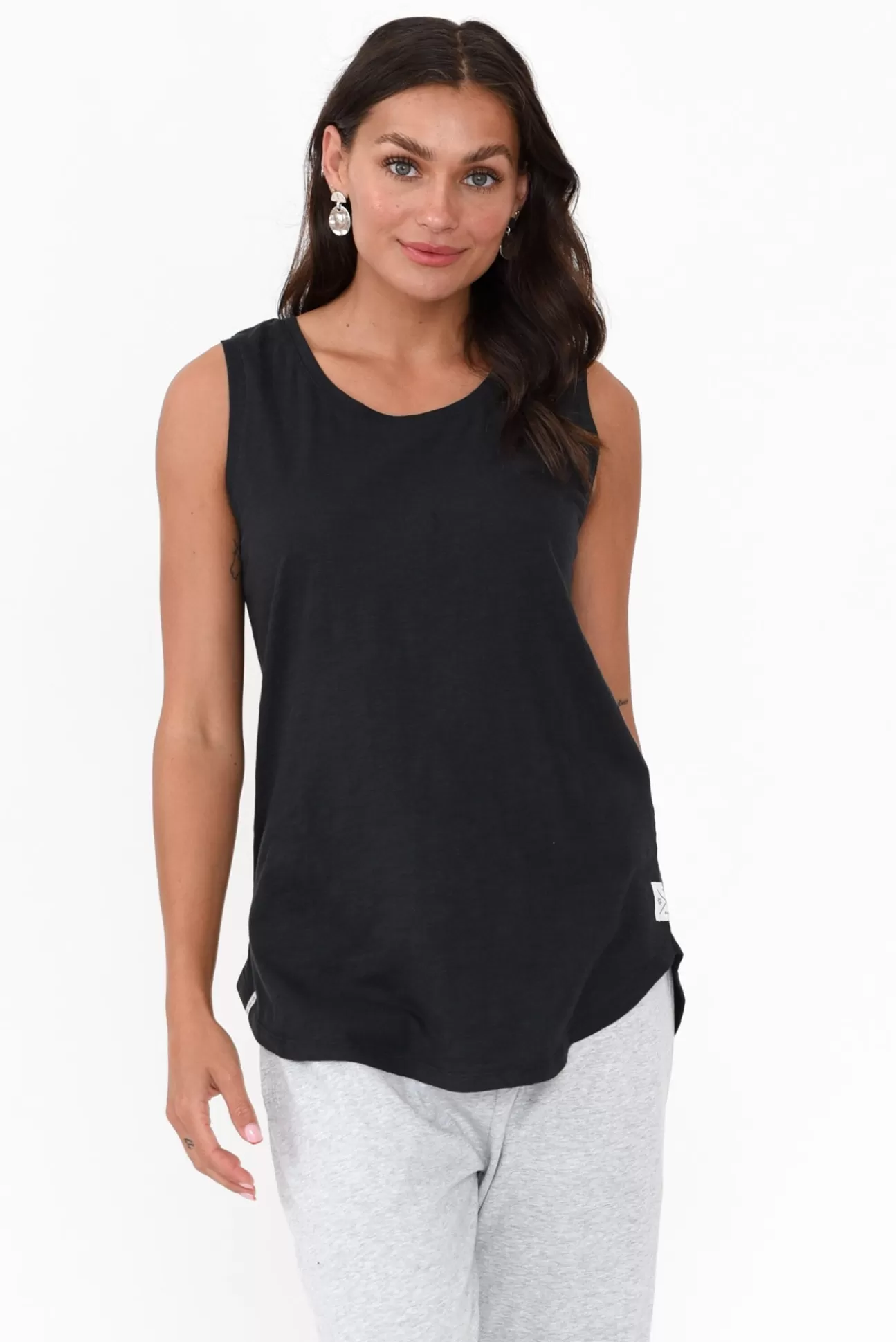 Elm Black Cotton Scoop Tank Flash Sale