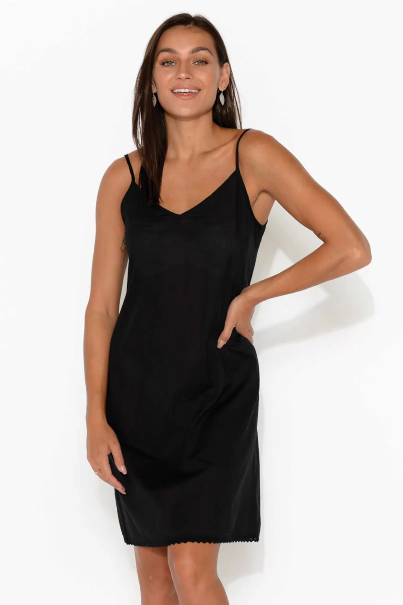 Orientique Black Cotton Slip Dress Cheap