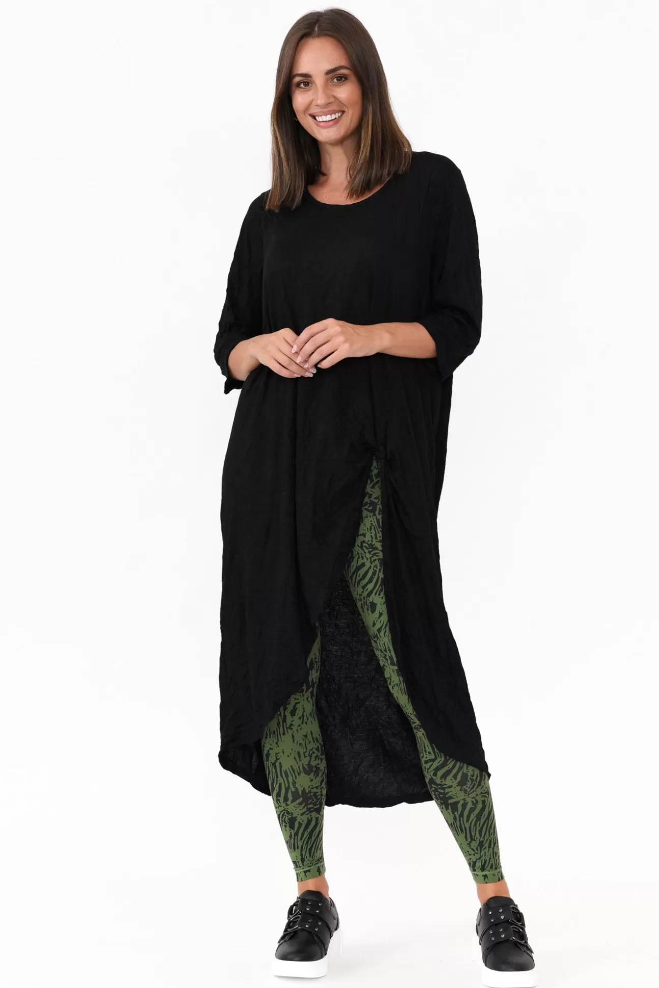 Cotton Village Black Crinkle Cotton Asymmetric Tunic Clearance