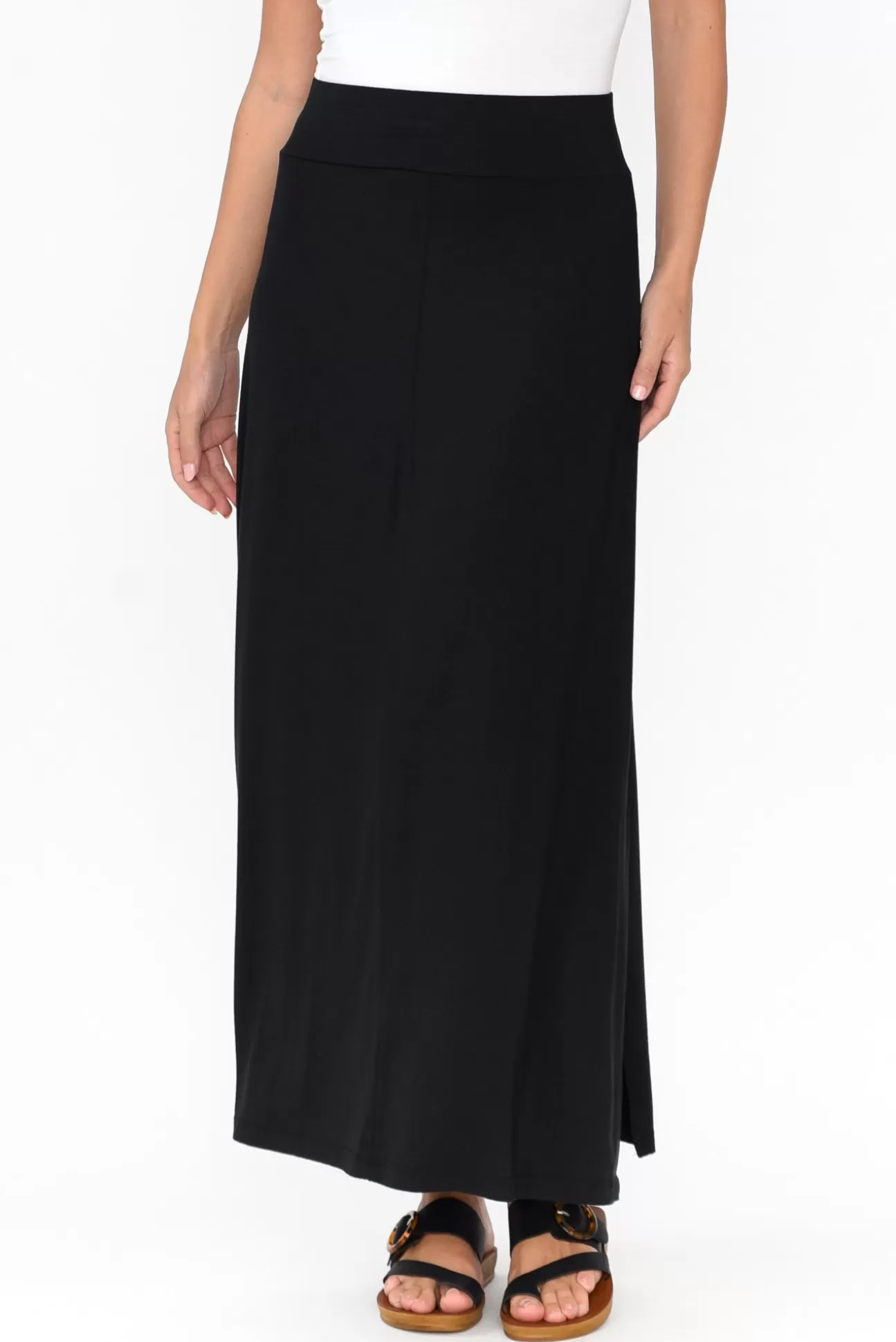 Tani Black Micro Modal Long Panel Skirt Shop