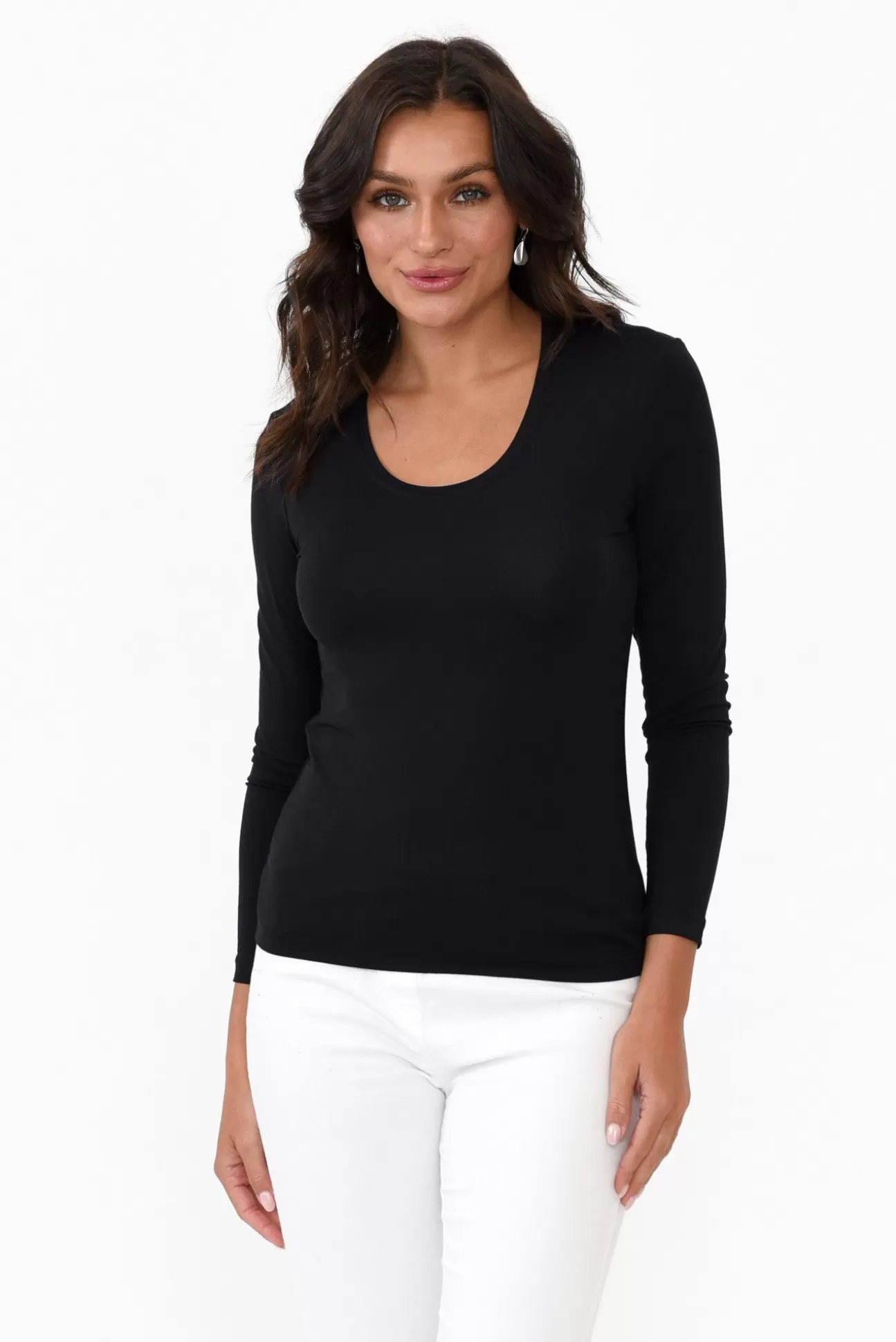 Tani Black Micro Modal Scoop Neck Long Sleeve Clearance