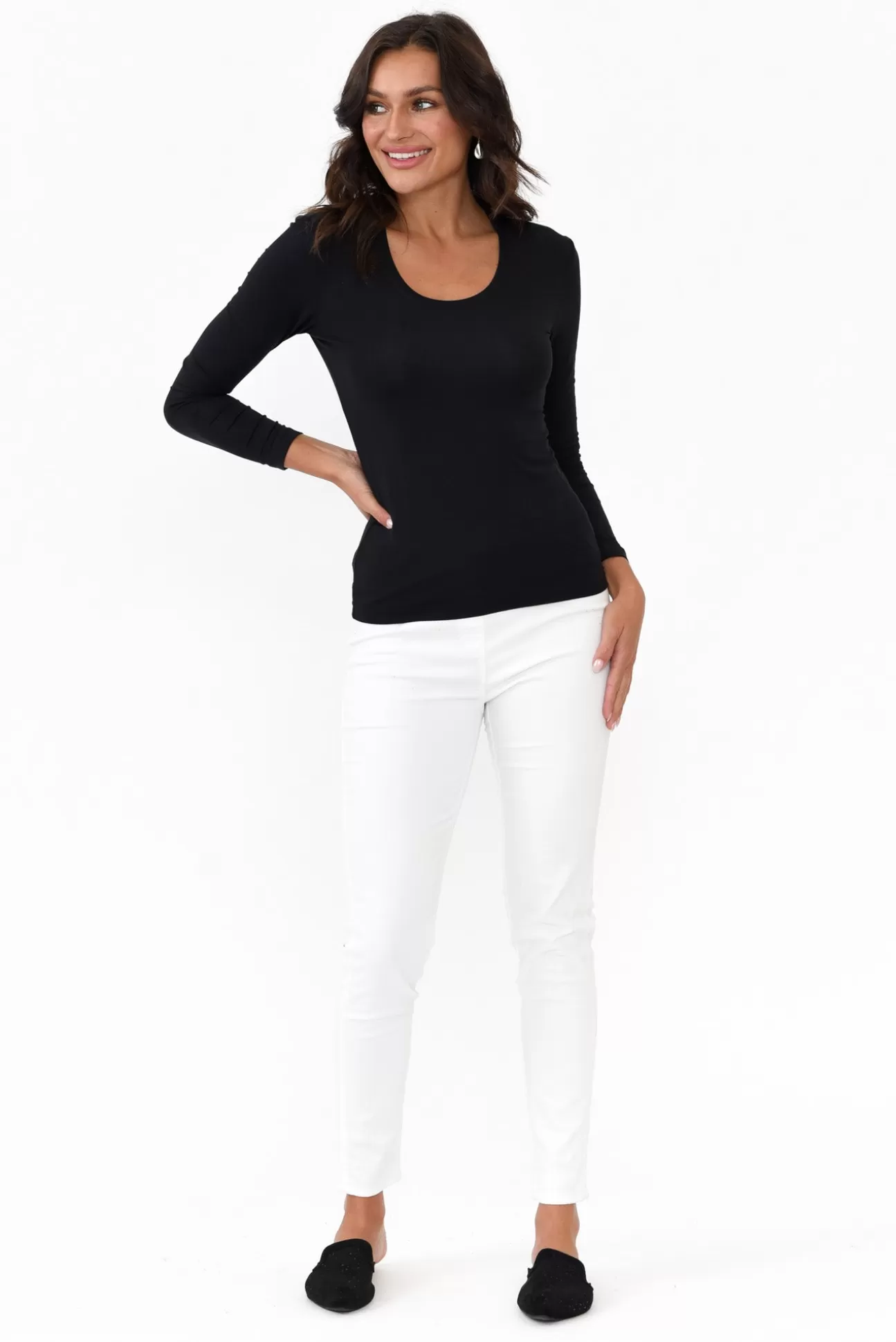 Tani Black Micro Modal Scoop Neck Long Sleeve Clearance