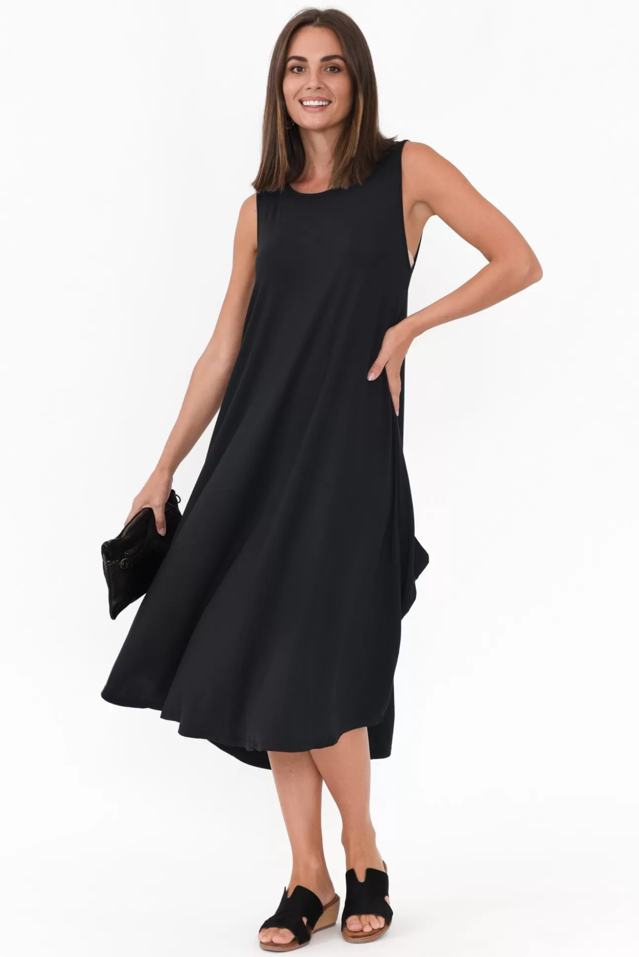 Tani Black Micro Modal Sleeveless Tri Drape Dress Sale