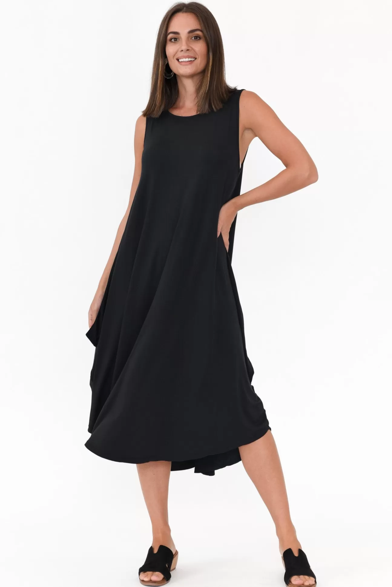 Tani Black Micro Modal Sleeveless Tri Drape Dress Sale