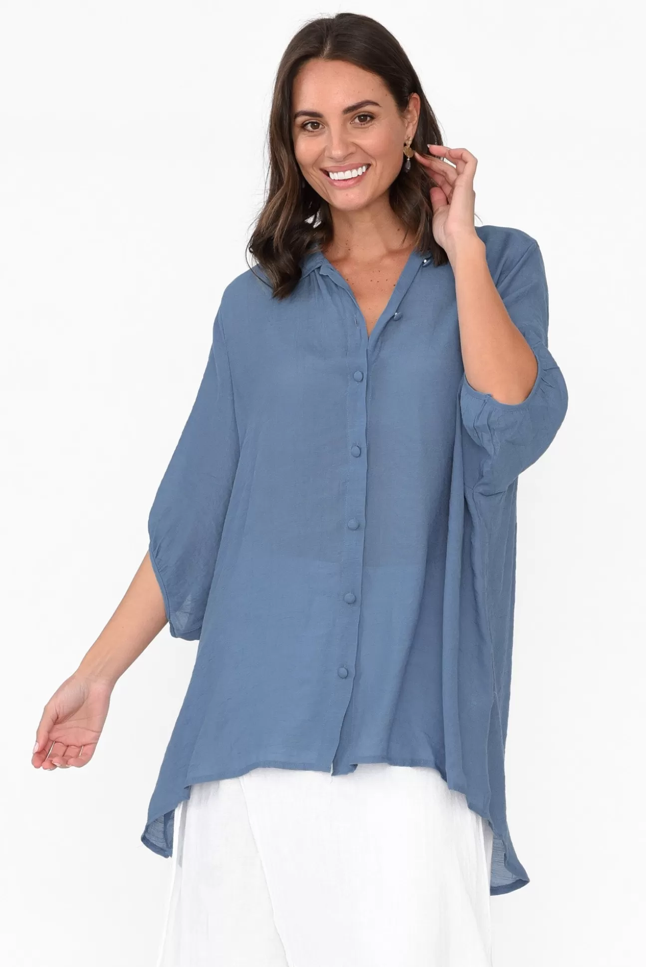 Cotton Village Blue Cotton Blend Hi Lo Shirt Store