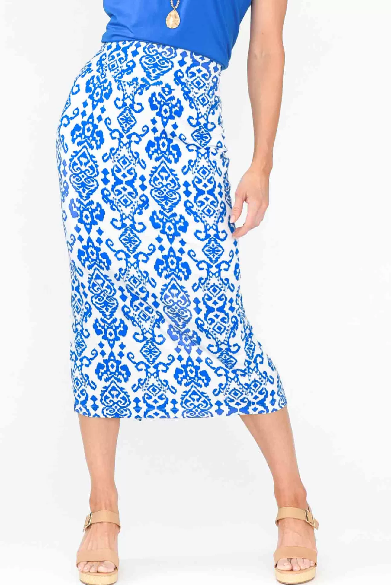 Lou Lou Blue Ikat Bamboo Maxi Tube Skirt Store