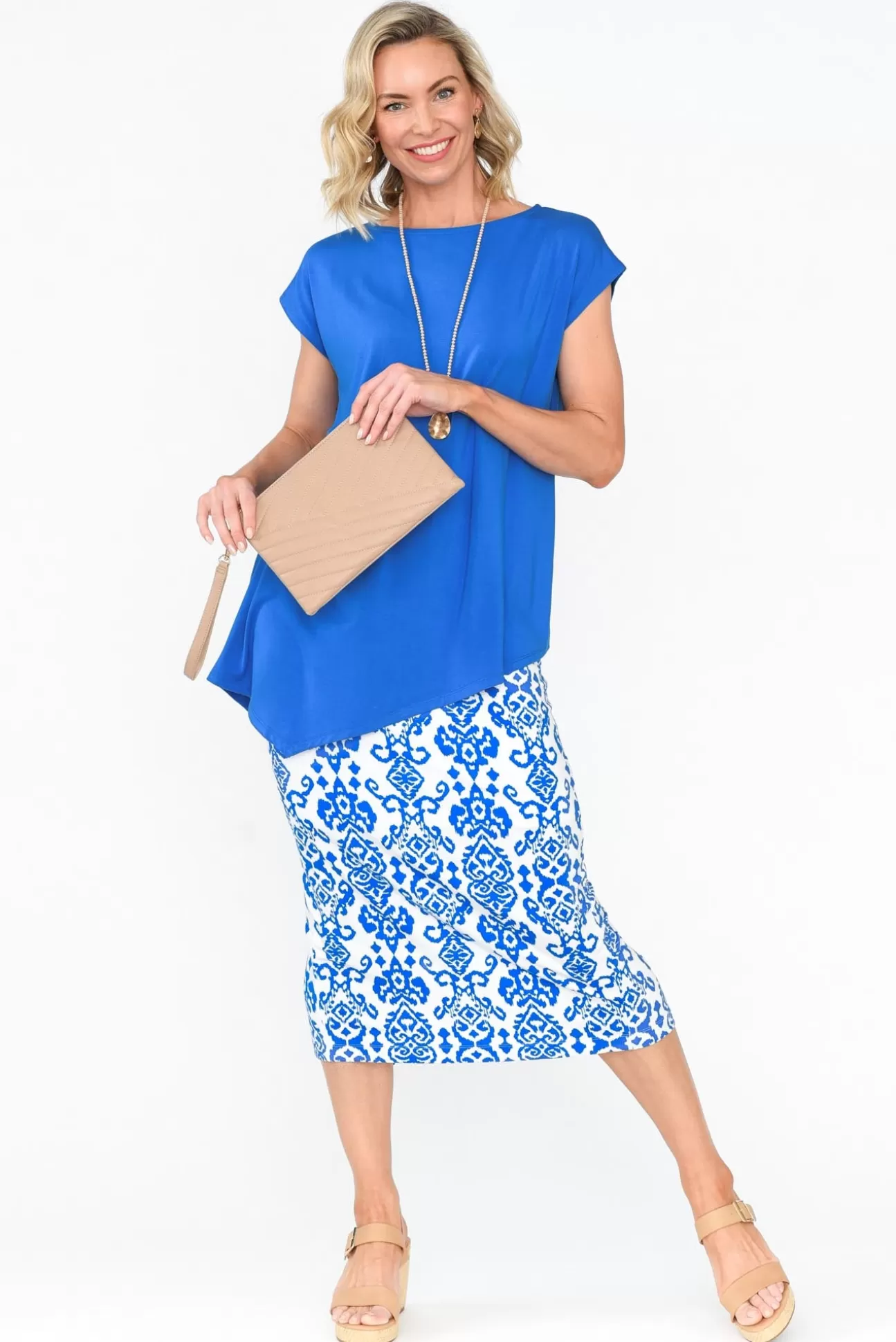 Lou Lou Blue Ikat Bamboo Maxi Tube Skirt Store