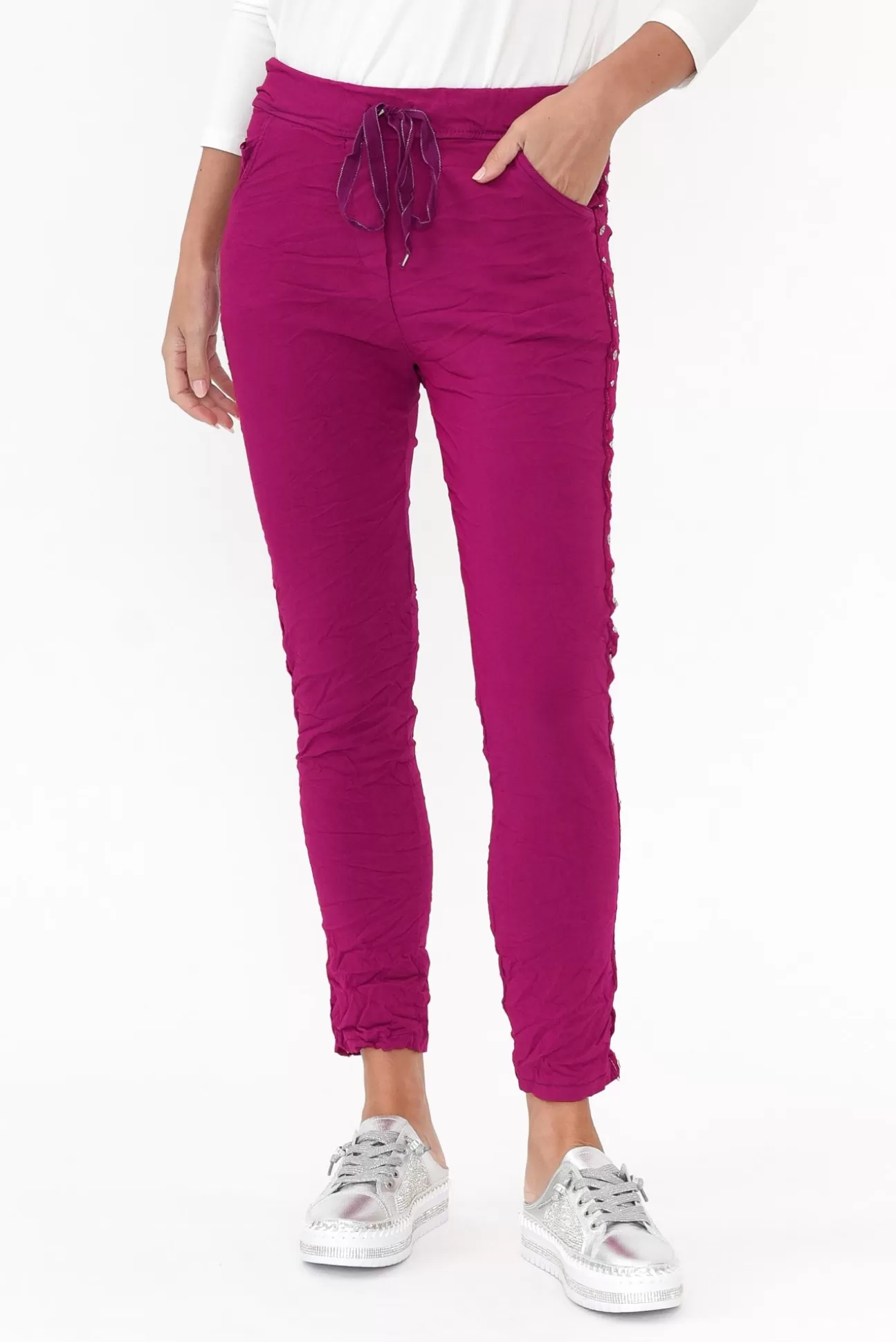 La Strada Bolton Fuchsia Embellished Stretch Pant Cheap