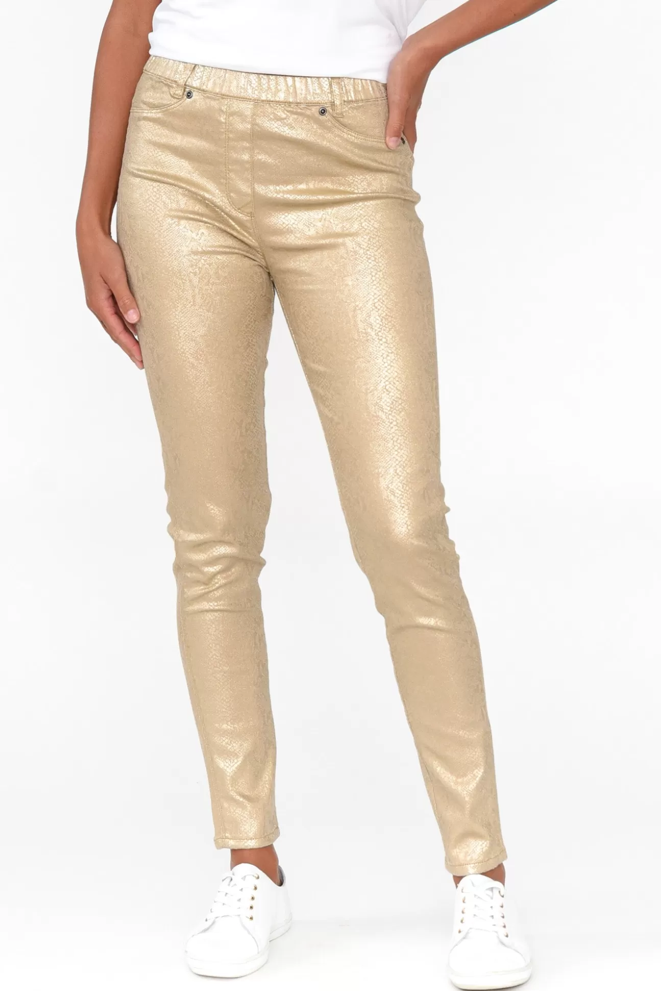 Cafe Latte Bonita Gold Animal Foil Stretch Pant Sale