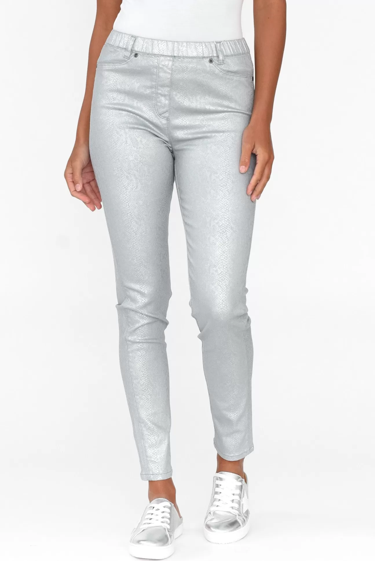 Cafe Latte Bonita Silver Animal Foil Stretch Pant Cheap