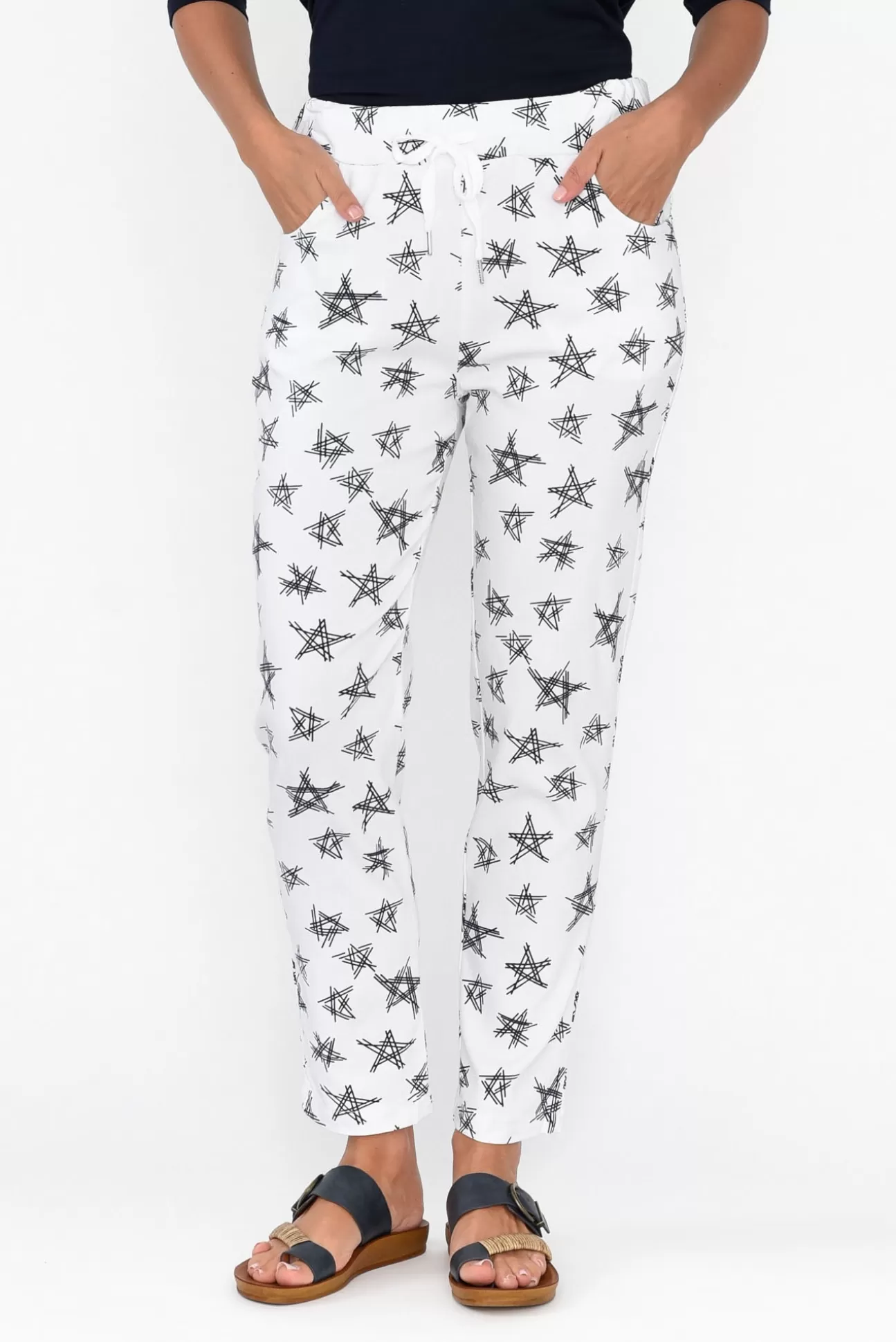 Cali and Co Boyce White Star Cotton Blend Stretch Pant Best Sale