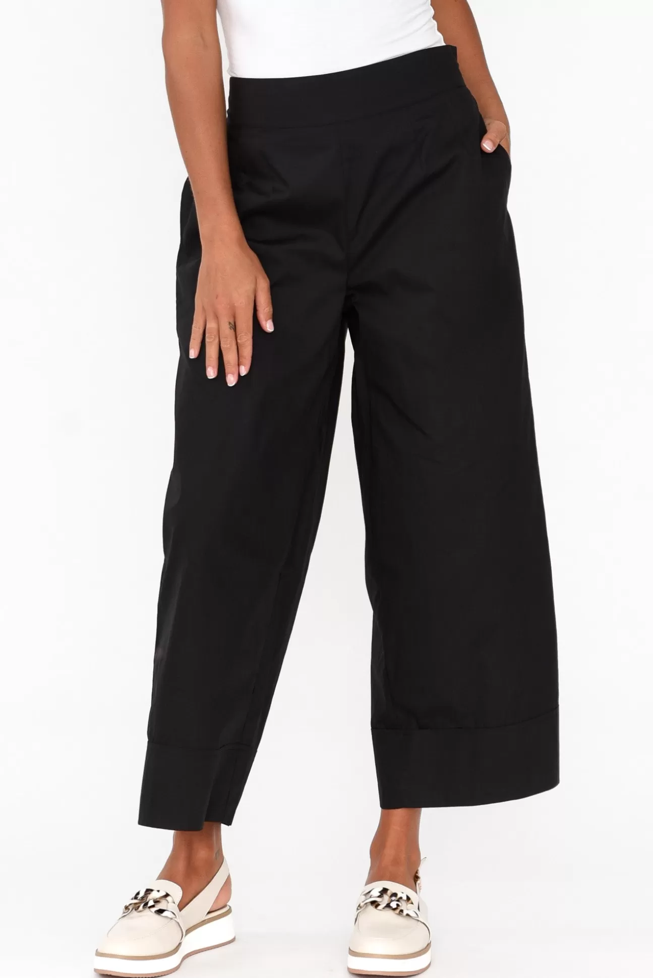 Tirelli Bradie Black Cotton Wide Leg Pant Flash Sale