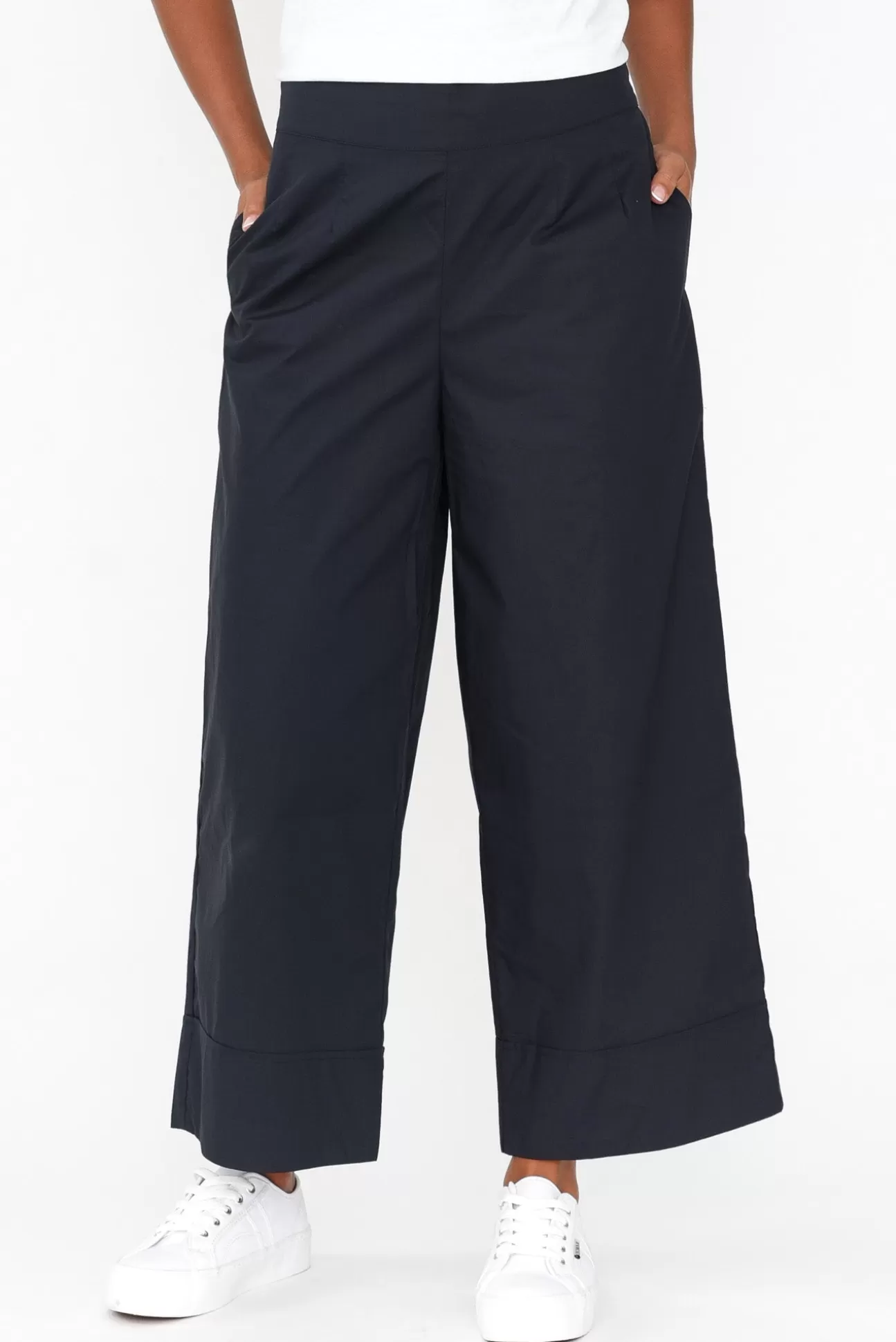 Tirelli Bradie Navy Cotton Wide Leg Pant Flash Sale