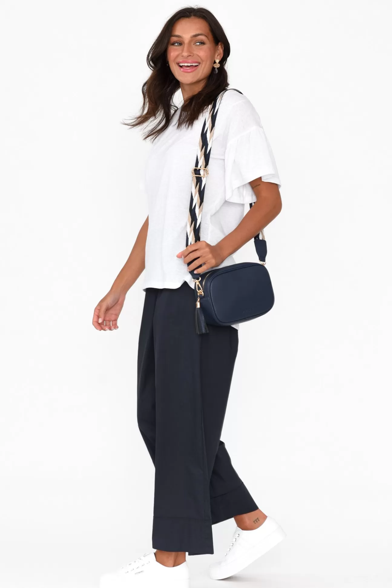 Tirelli Bradie Navy Cotton Wide Leg Pant Flash Sale