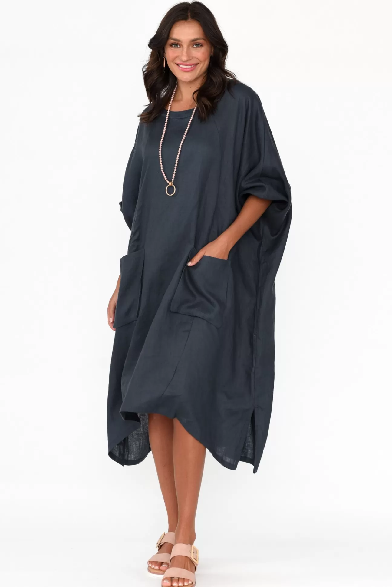 Tirelli Bradshaw Navy Linen Pocket Dress Cheap