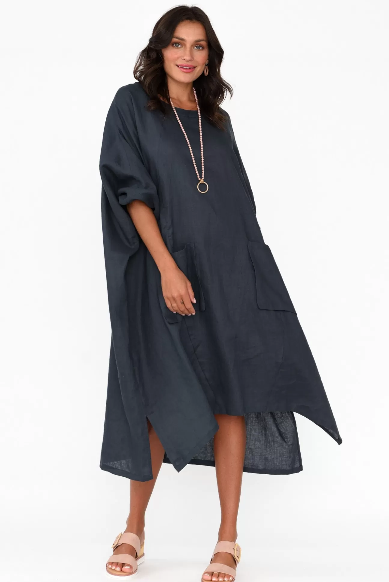 Tirelli Bradshaw Navy Linen Pocket Dress Cheap