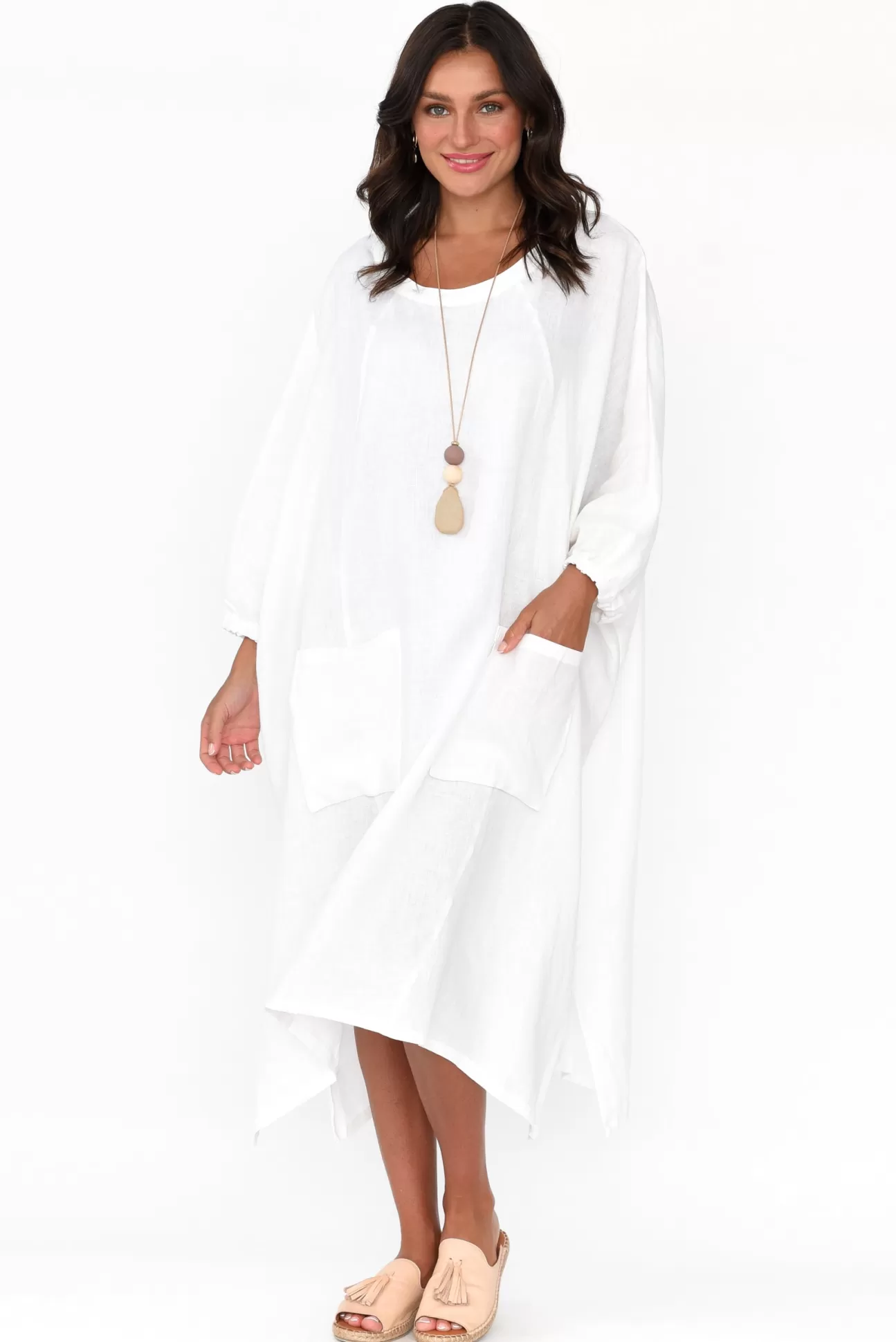 Tirelli Bradshaw White Linen Pocket Dress New