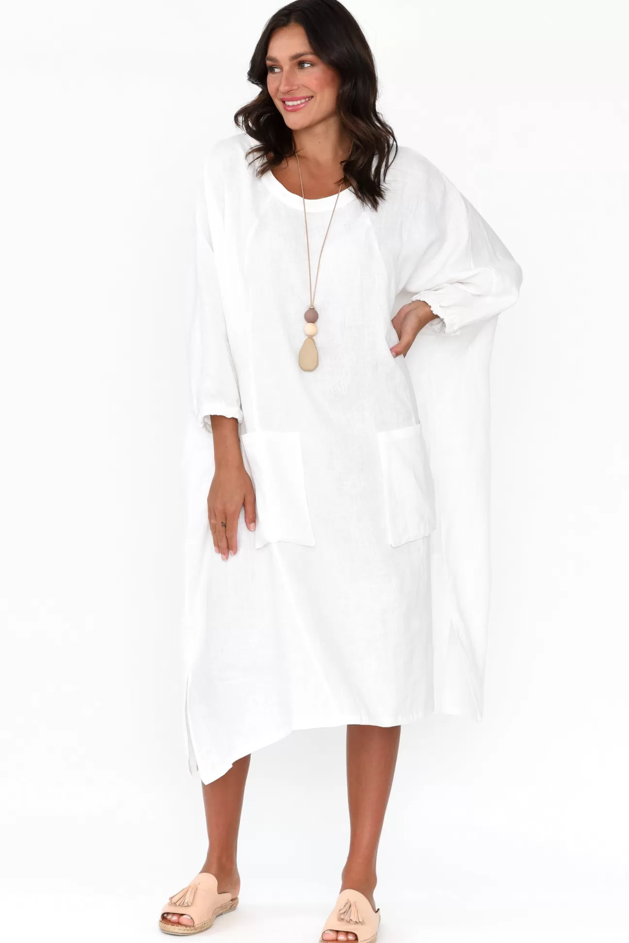 Tirelli Bradshaw White Linen Pocket Dress New