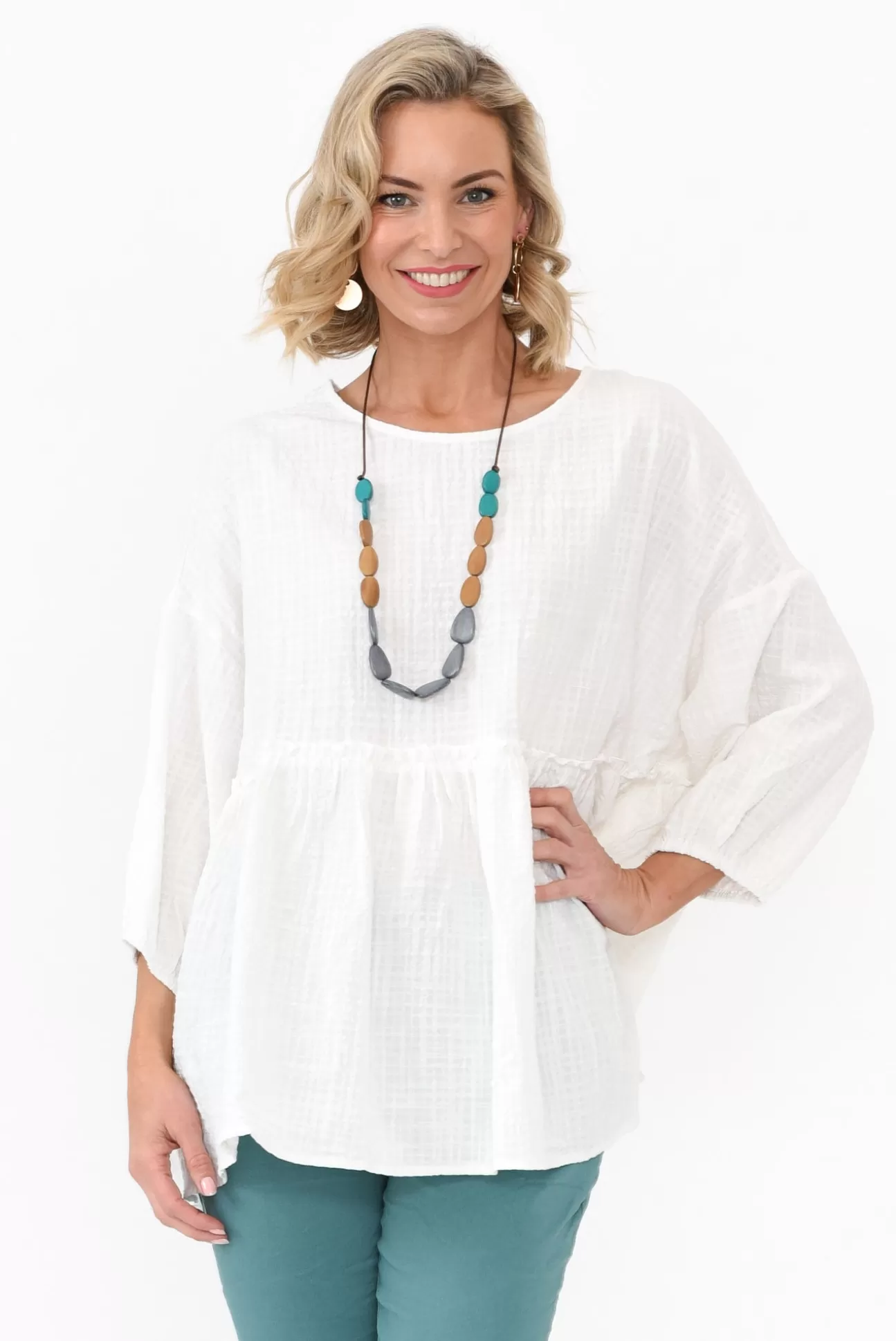 Cali and Co Braun White Cotton Top Outlet