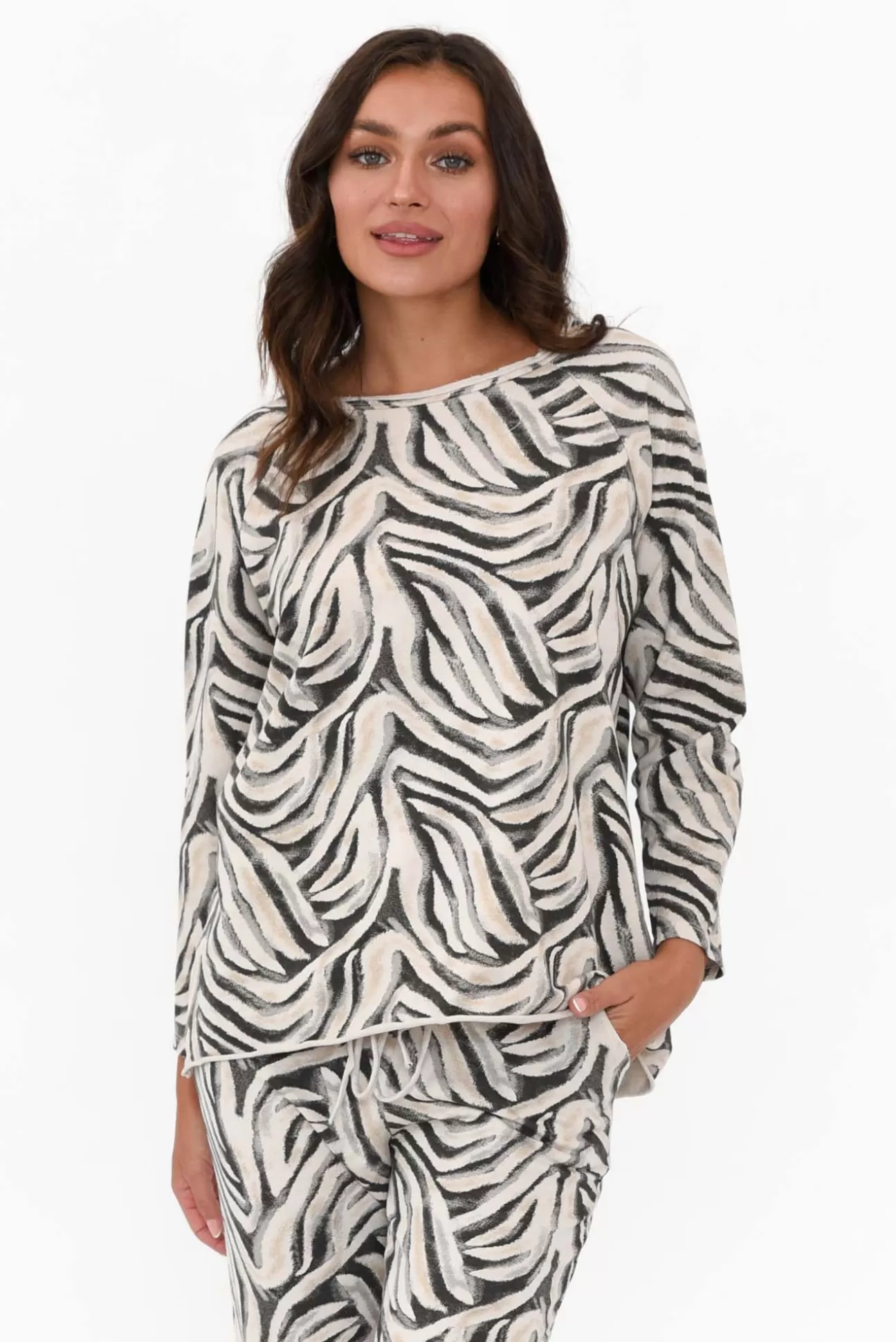 La Strada Brendan Black Zebra Cotton Stretch Top Clearance