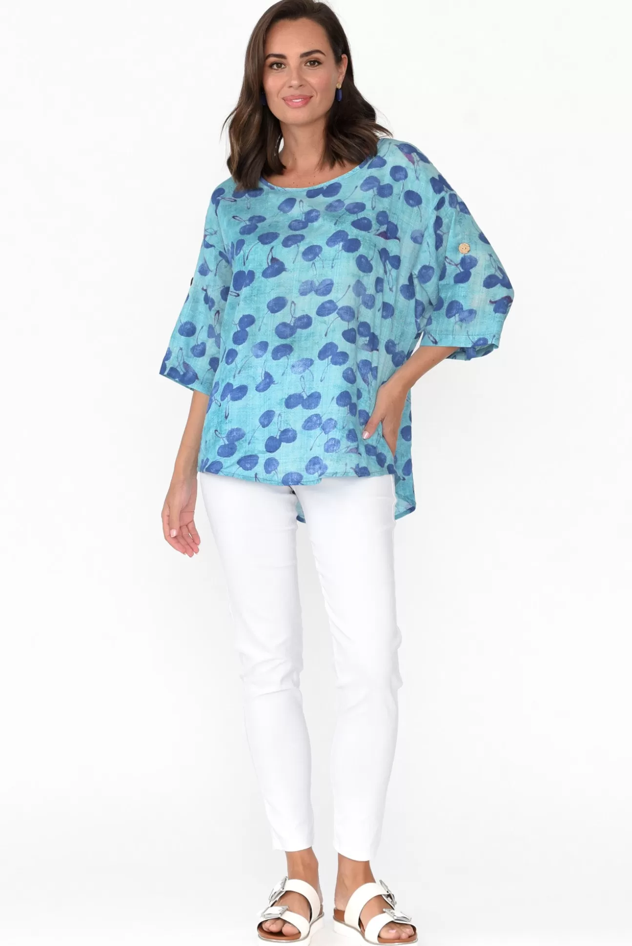 Wishstone Brie Blue Cherry Cotton Blend Top Cheap