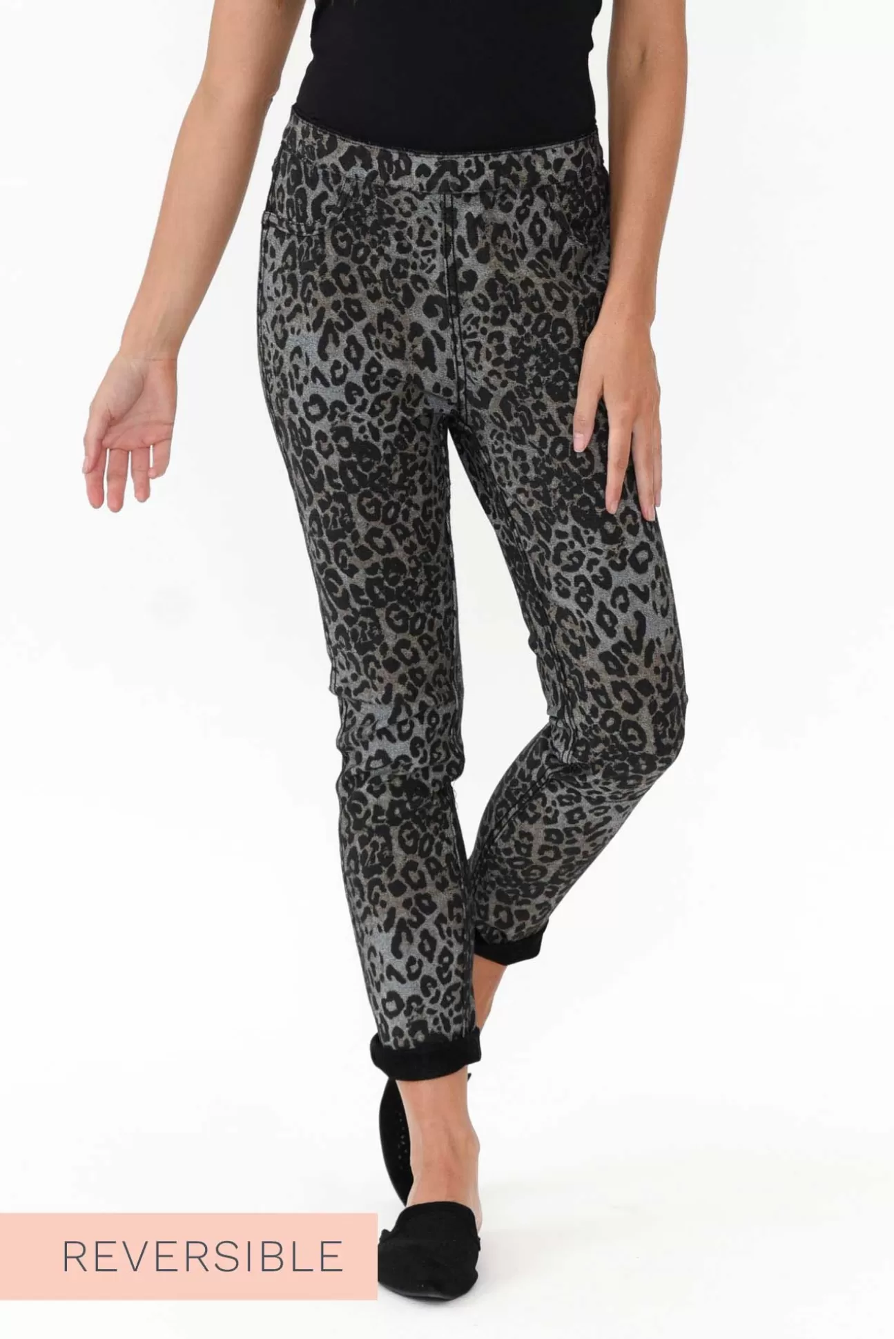 Threadz Brody Black Leopard Reversible Stretch Pant Best Sale