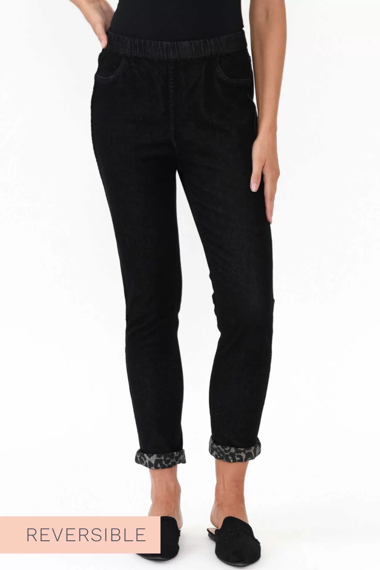 Threadz Brody Black Leopard Reversible Stretch Pant Best Sale