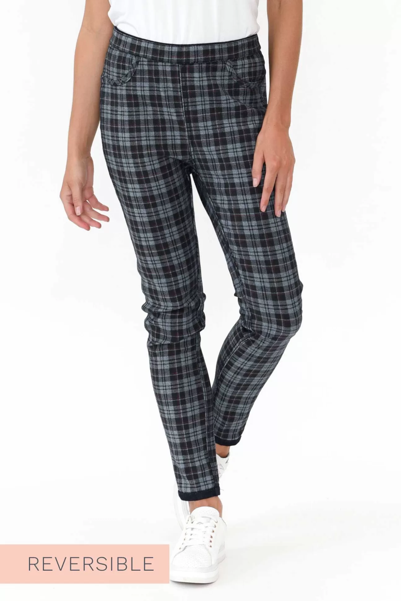 Threadz Brody Navy Check Reversible Stretch Pant Best