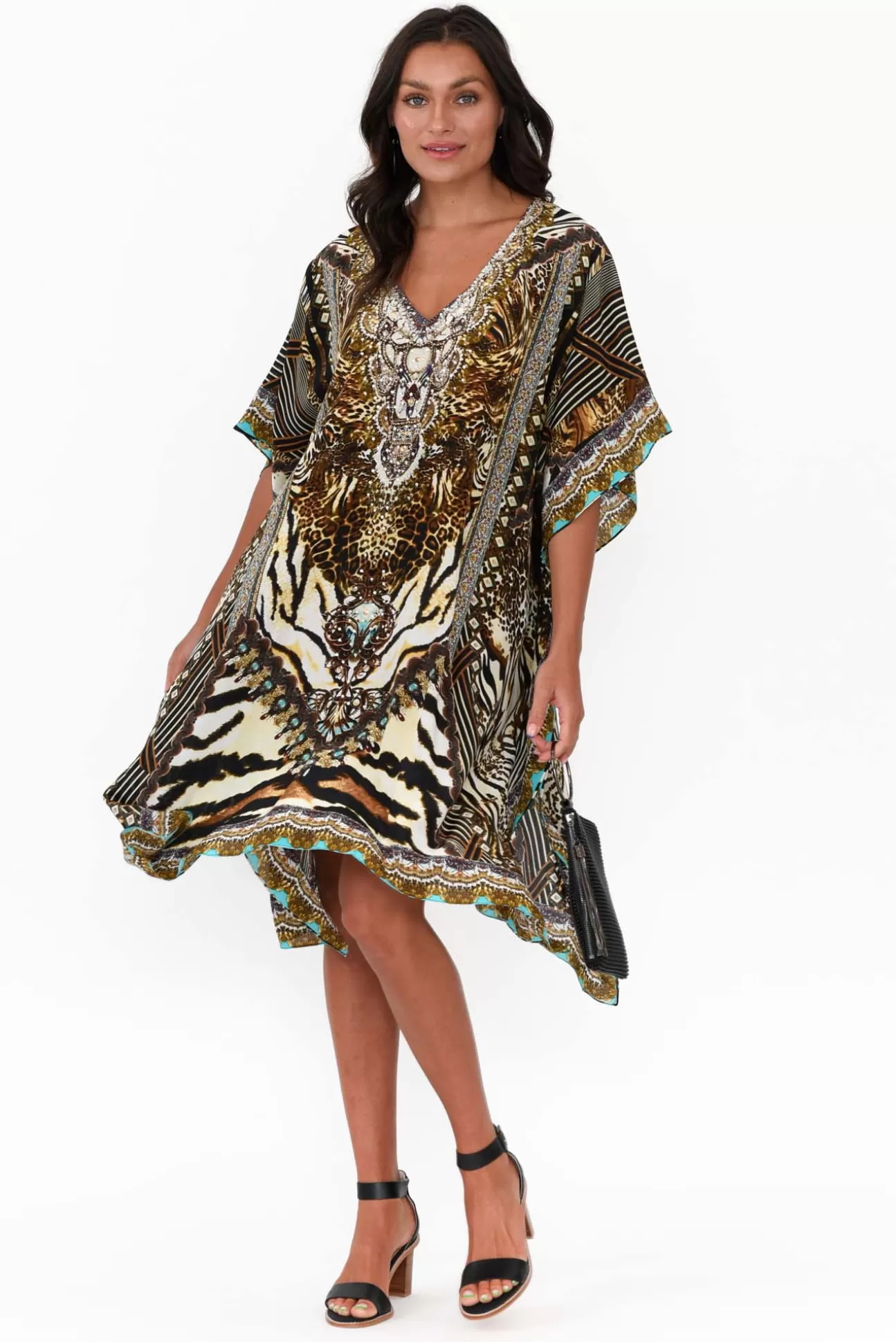 Fashion Spectrum Brown Cheetah Silk Kaftan Fashion