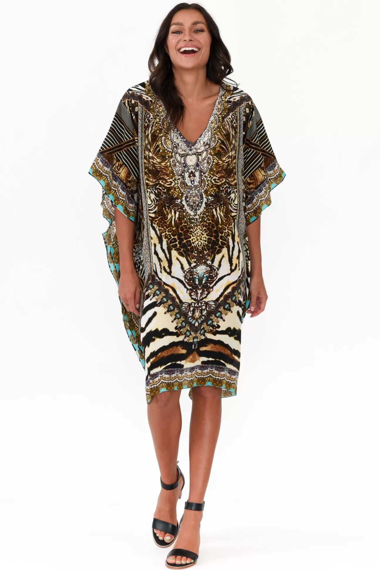 Fashion Spectrum Brown Cheetah Silk Kaftan Fashion