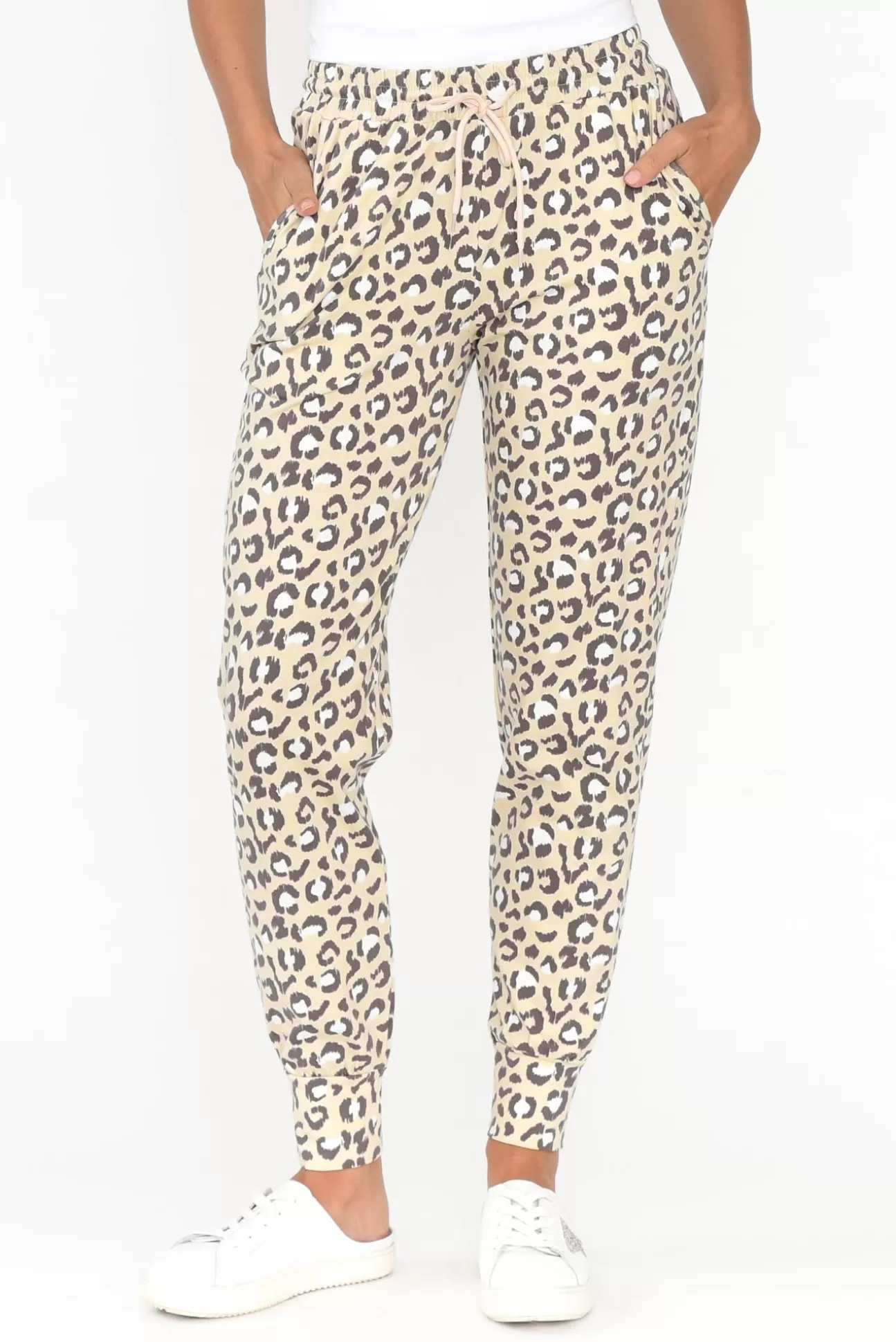 One Ten Willow Brown Leopard Cotton Everyday Tie Pant Cheap