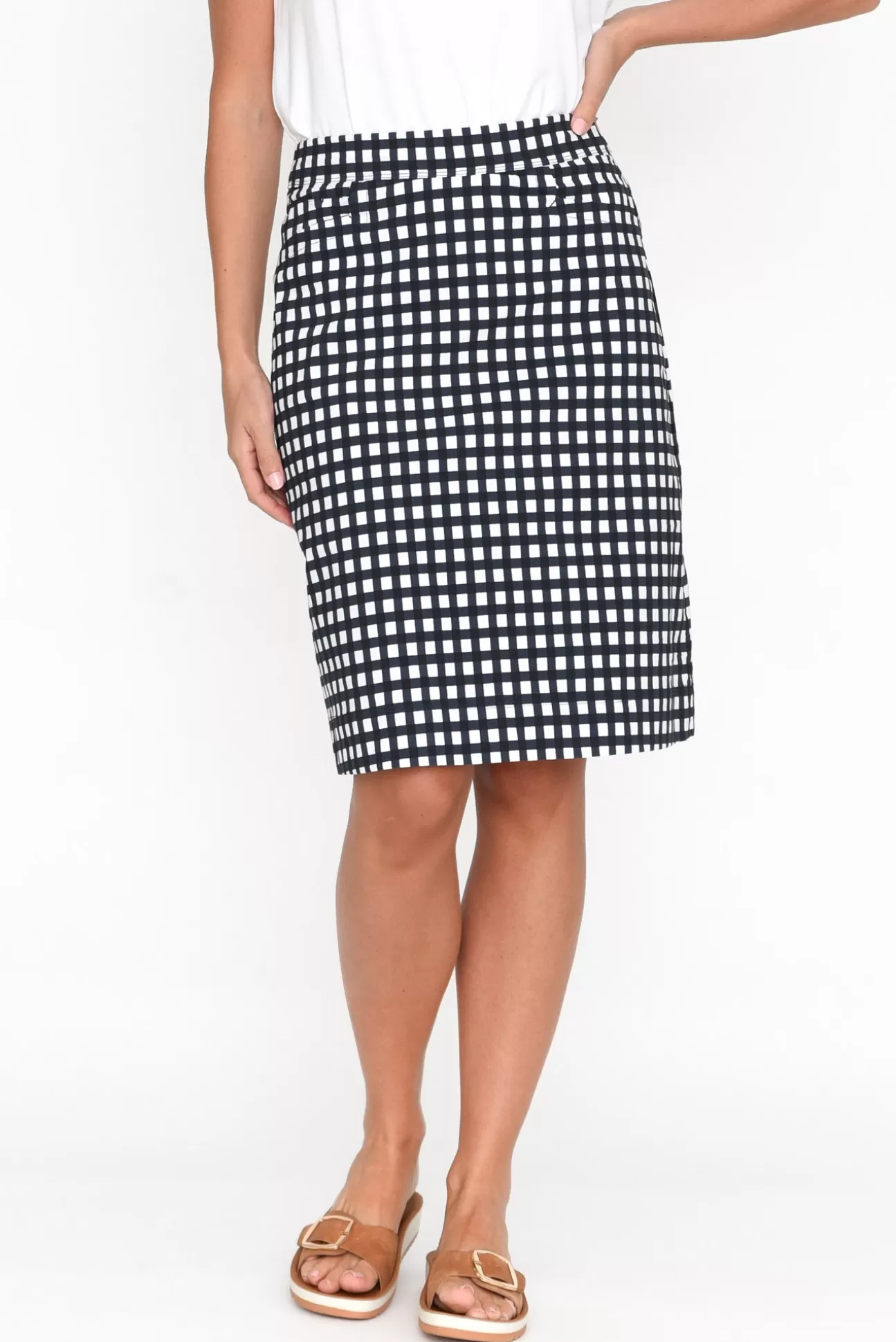 Foil Brynn Navy Check Cotton Blend Skirt Discount