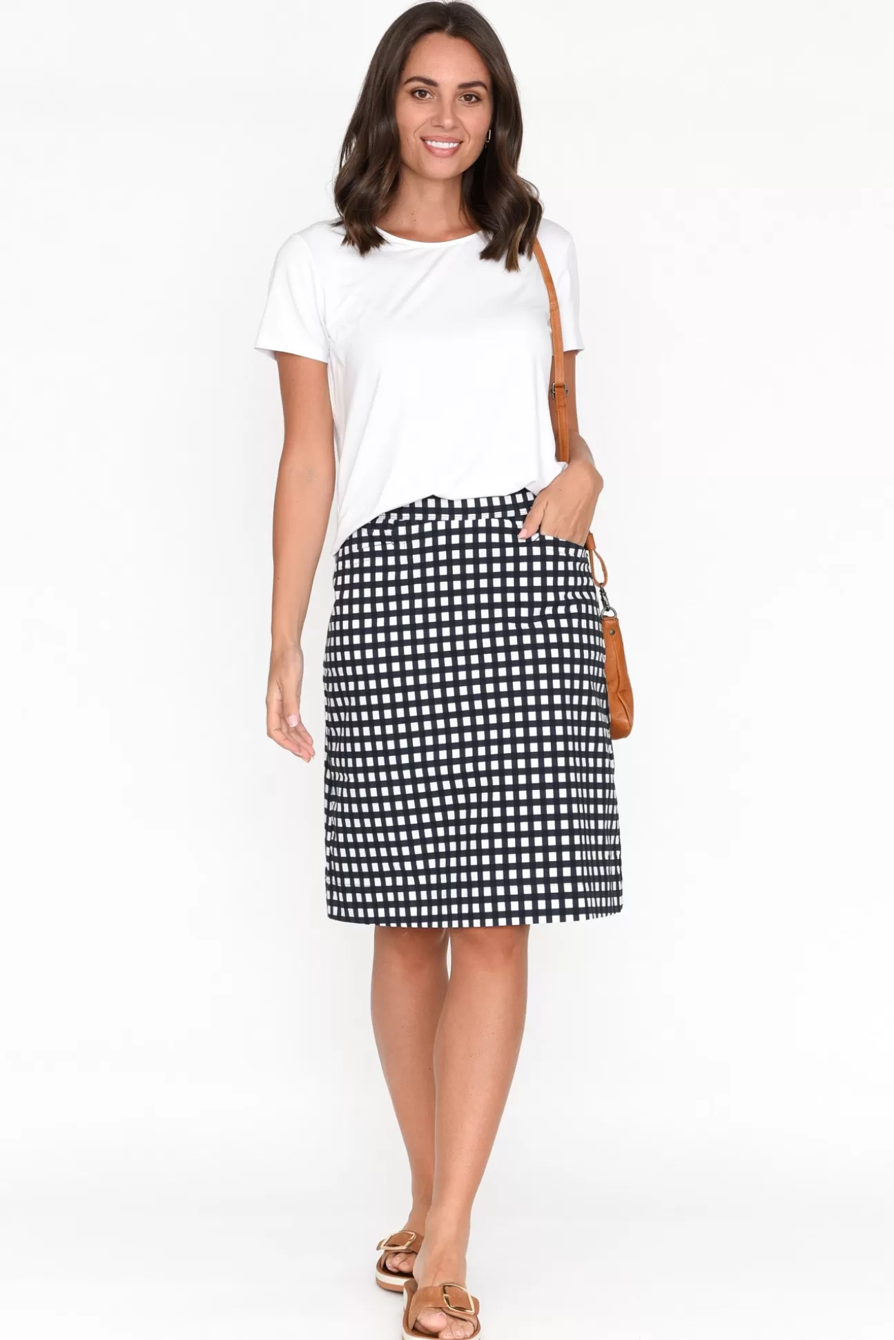 Foil Brynn Navy Check Cotton Blend Skirt Discount