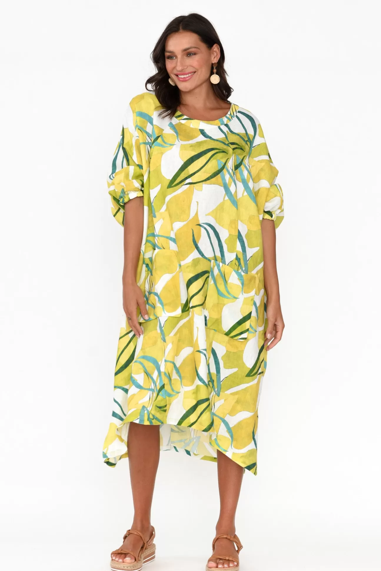 Tirelli Burnett Yellow Garden Linen Pocket Dress Store