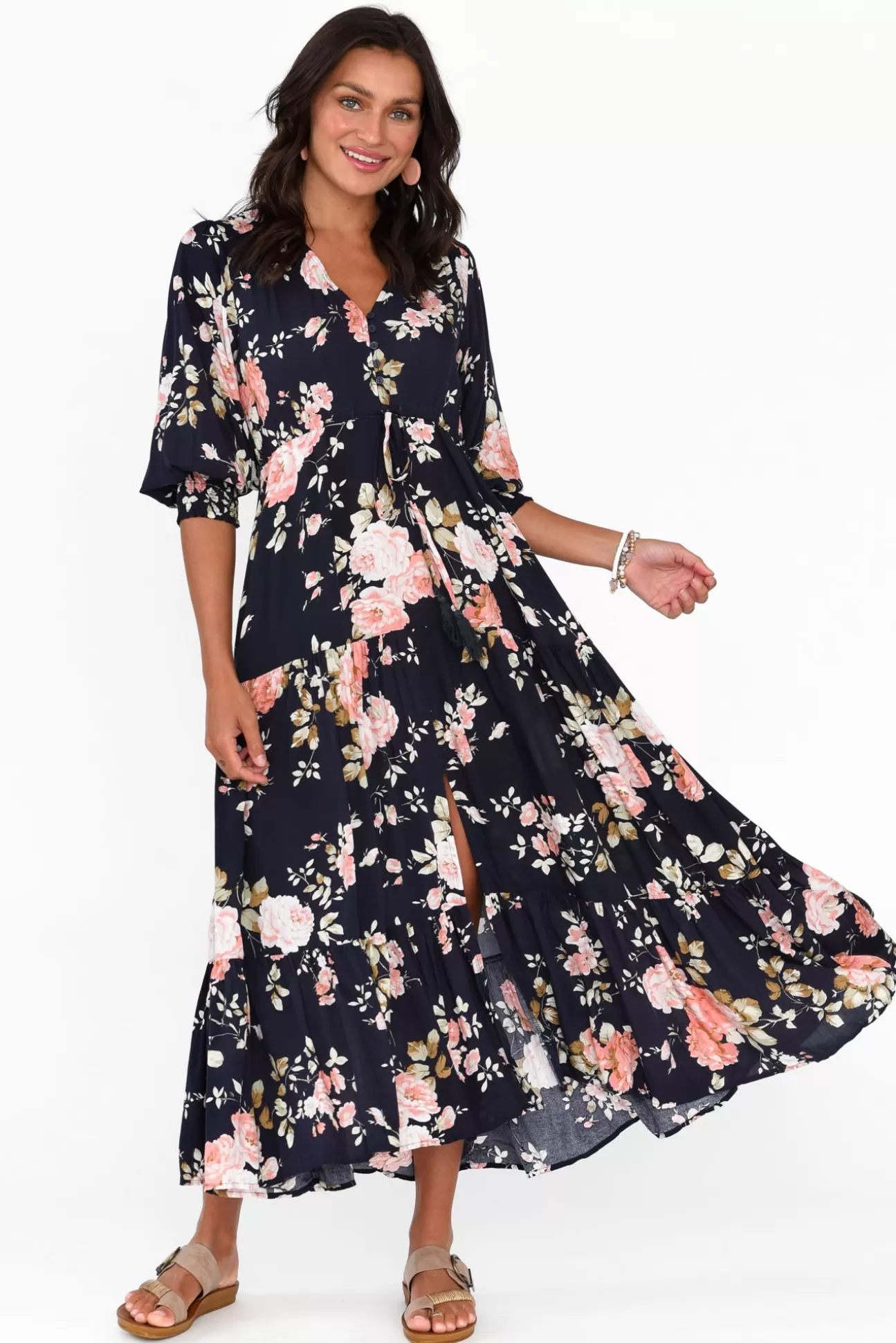 Silver Wishes Butler Navy Blossom Tie Maxi Dress Clearance