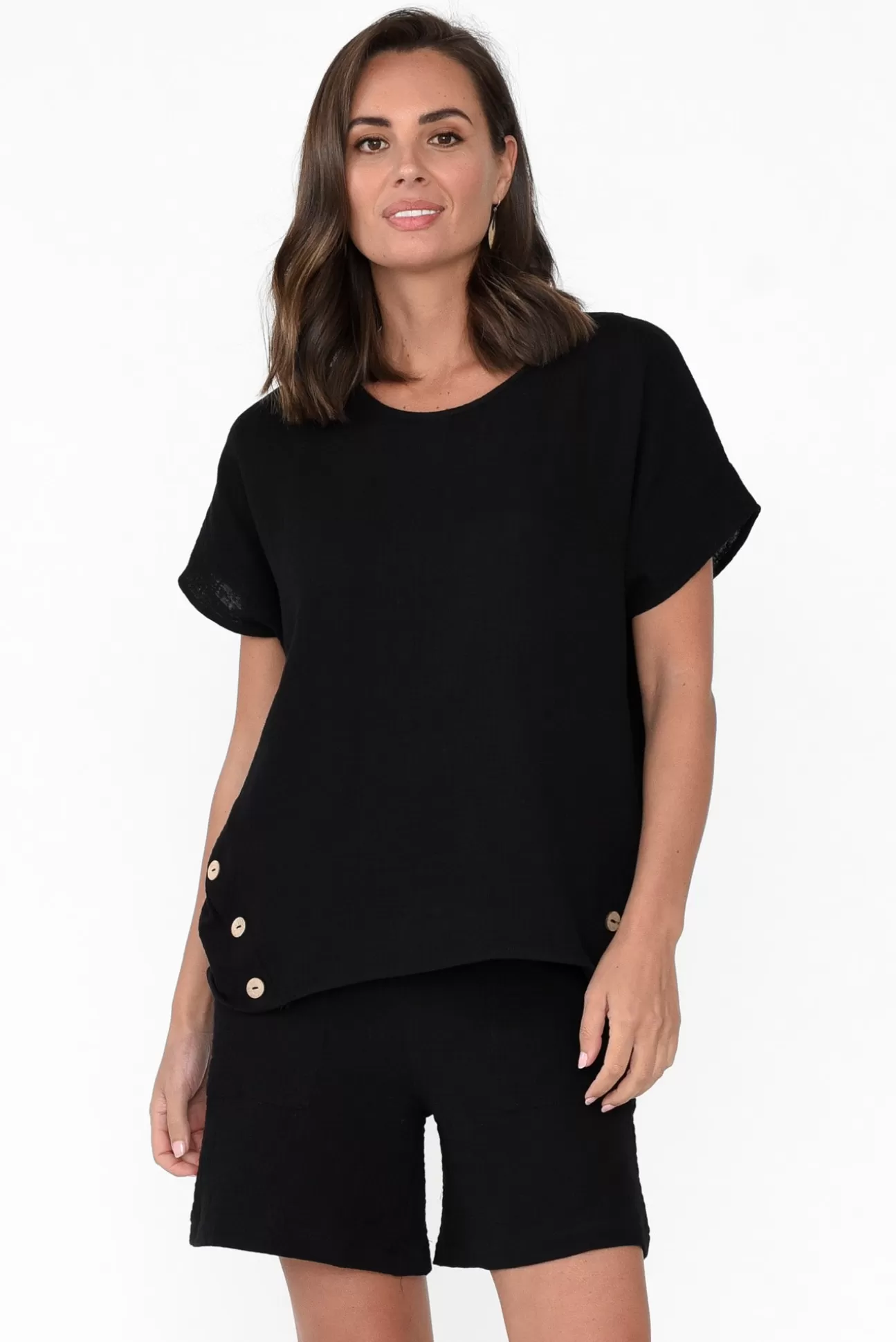 Threadz Byron Black Cotton Button Top Store