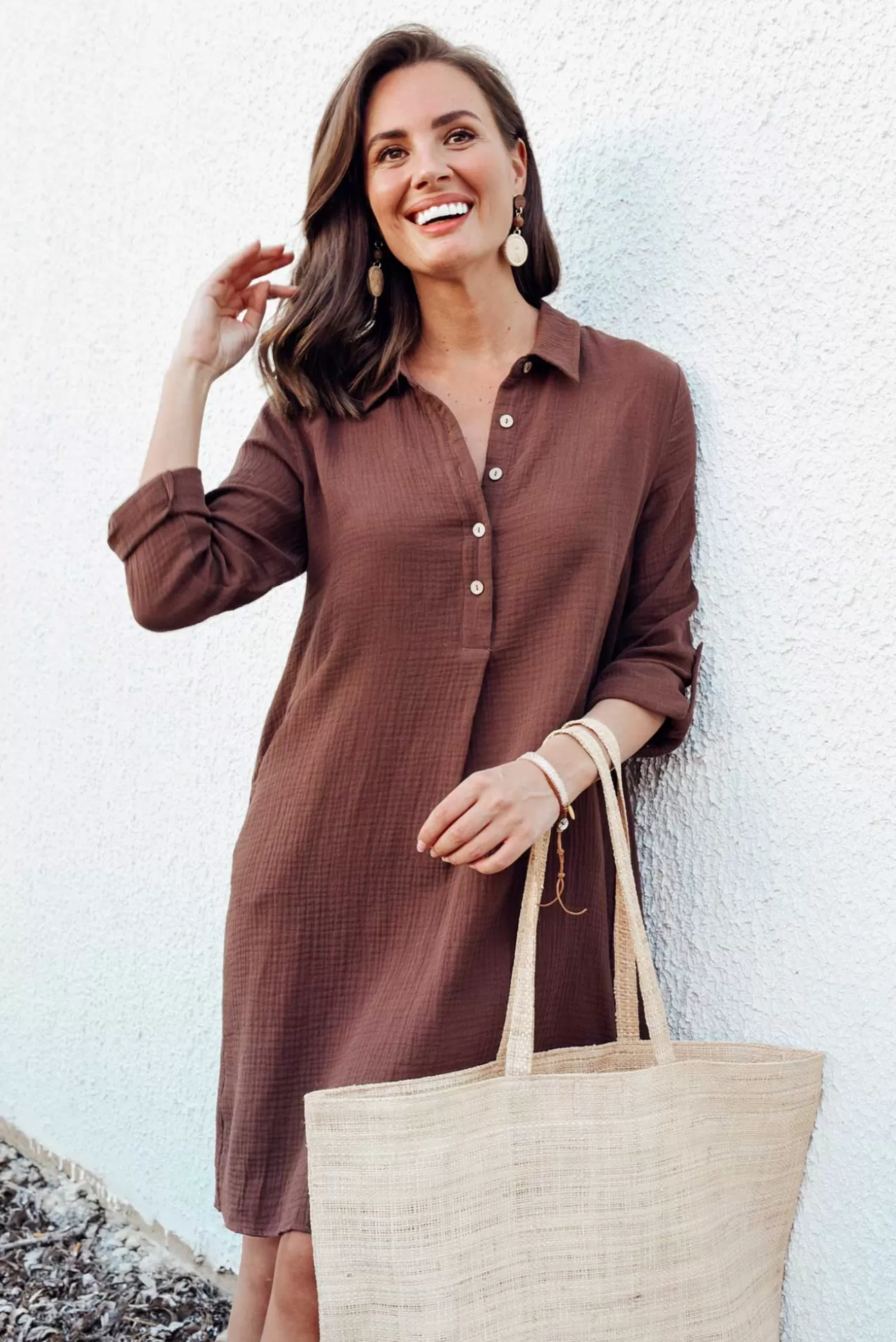 Threadz Byron Chocolate Cotton Shirt Dress Cheap