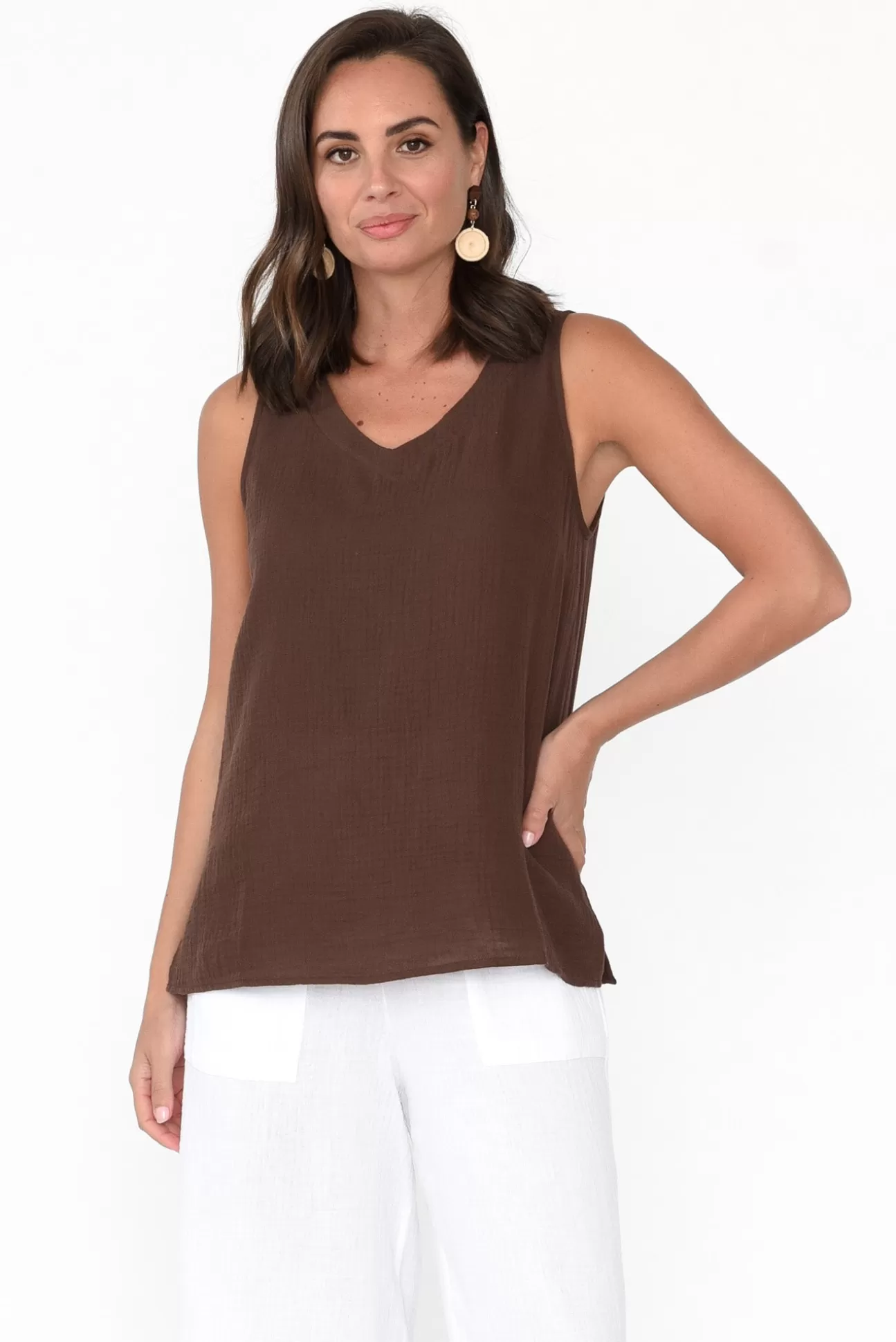 Threadz Byron Chocolate Cotton Tank New