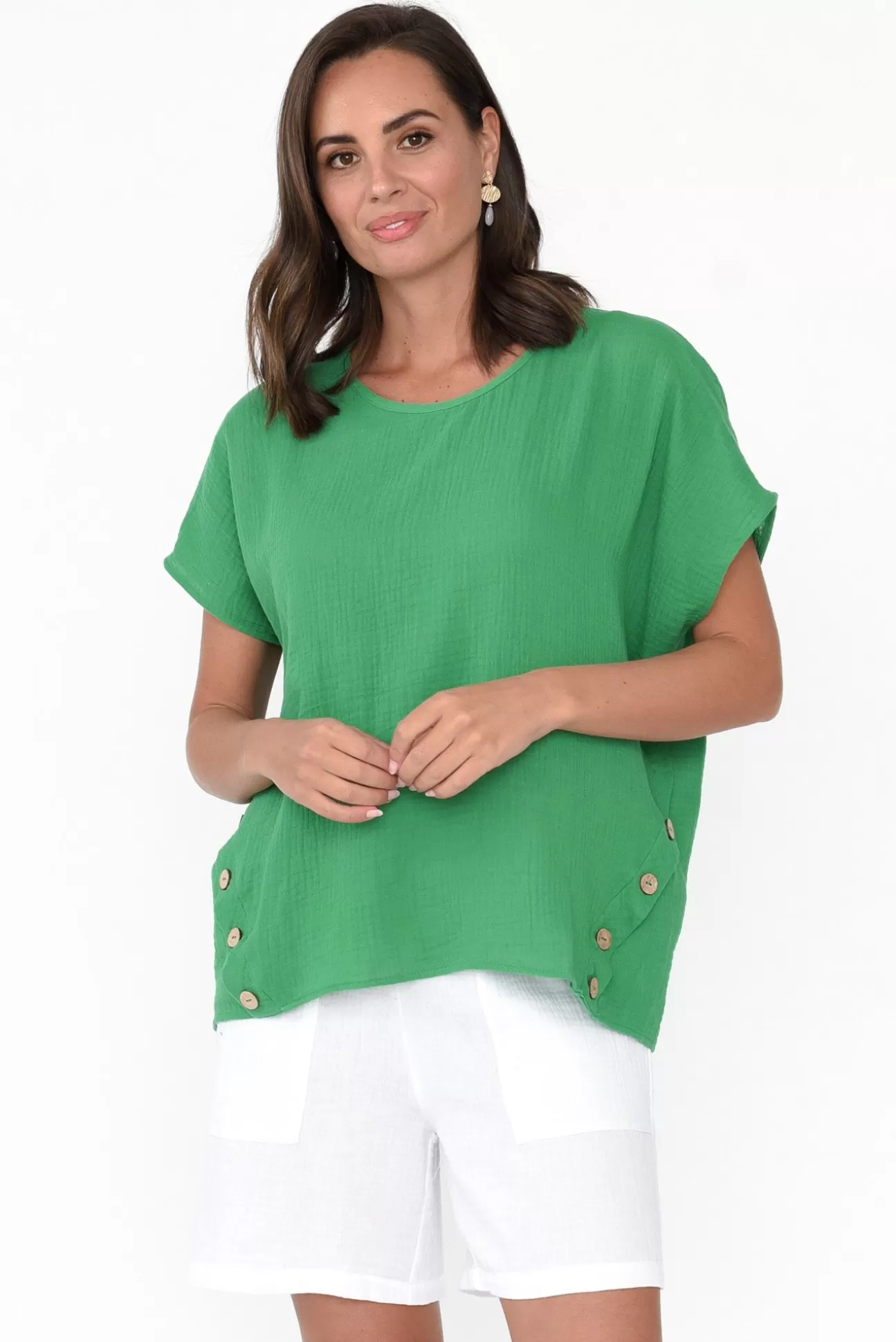 Threadz Byron Green Cotton Button Top Sale