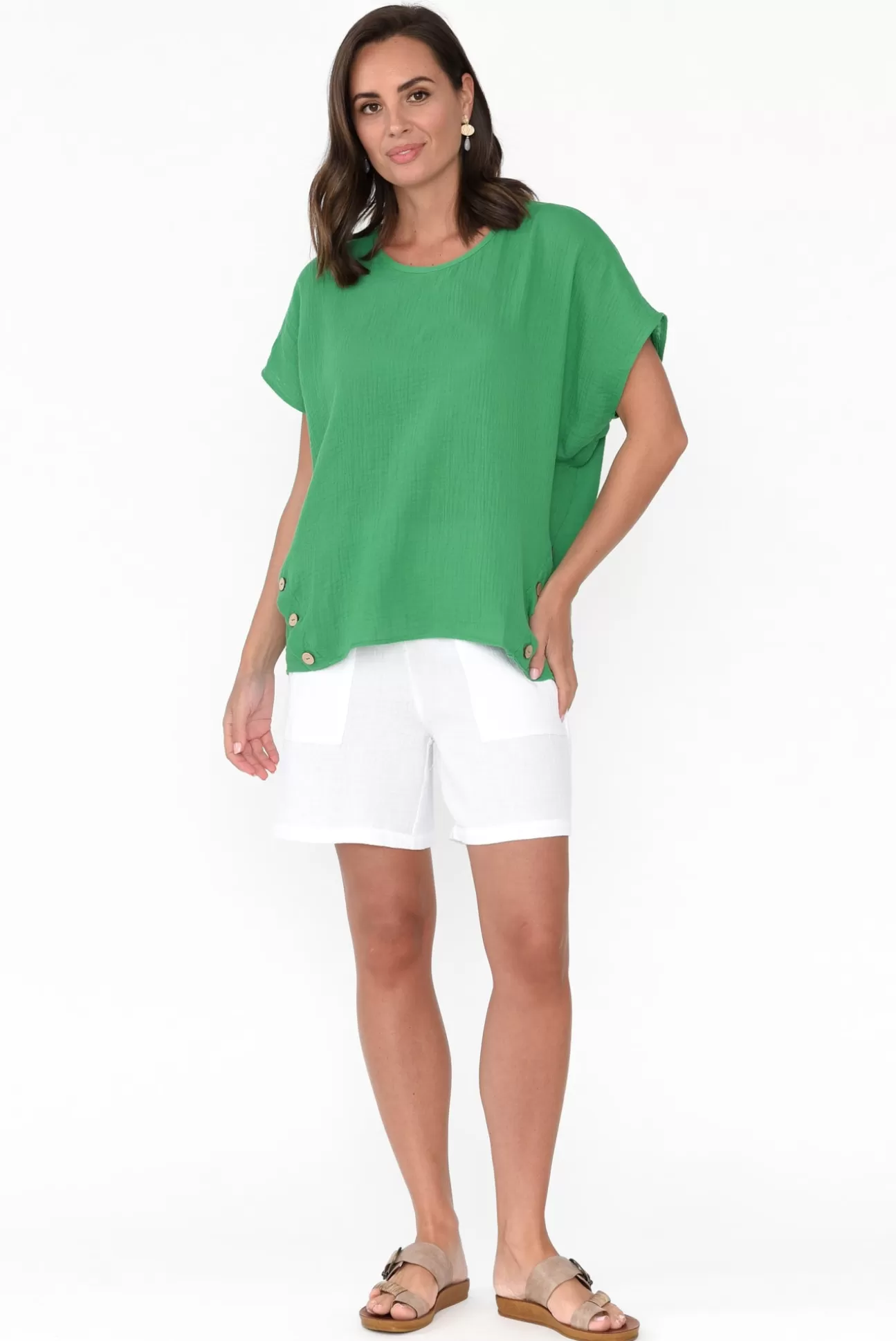 Threadz Byron Green Cotton Button Top Sale