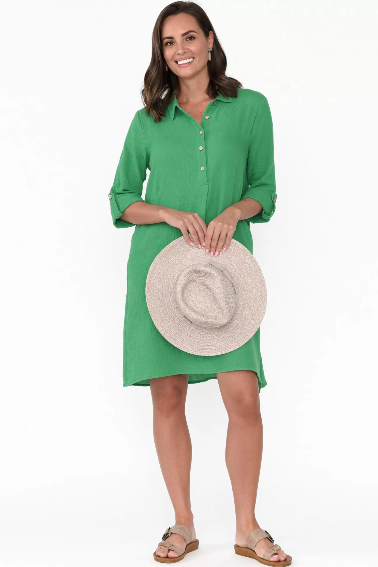 Threadz Byron Green Cotton Shirt Dress Fashion